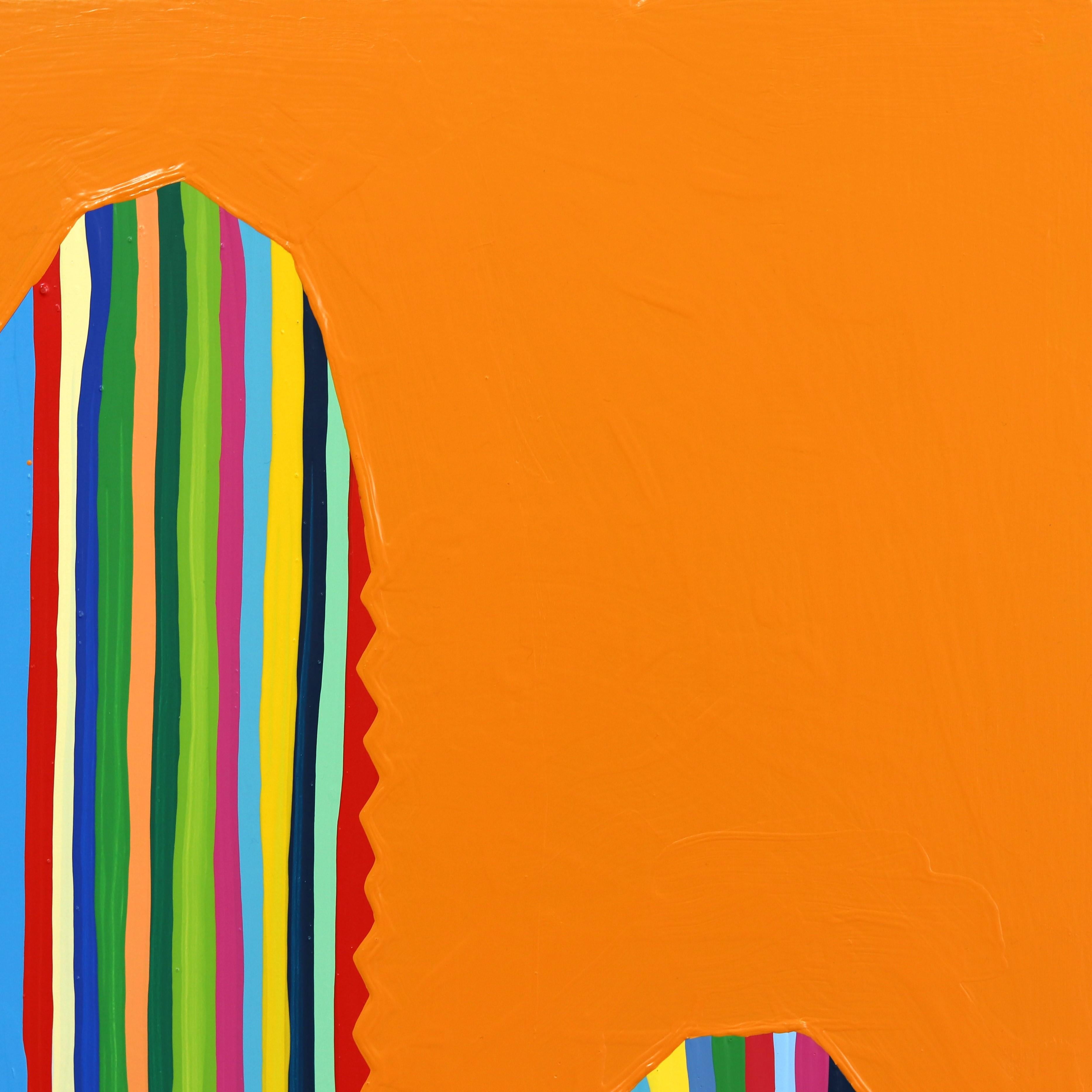 Rainbow Naranja - Colorful Striped Cactus on Orange Original Painting For Sale 3