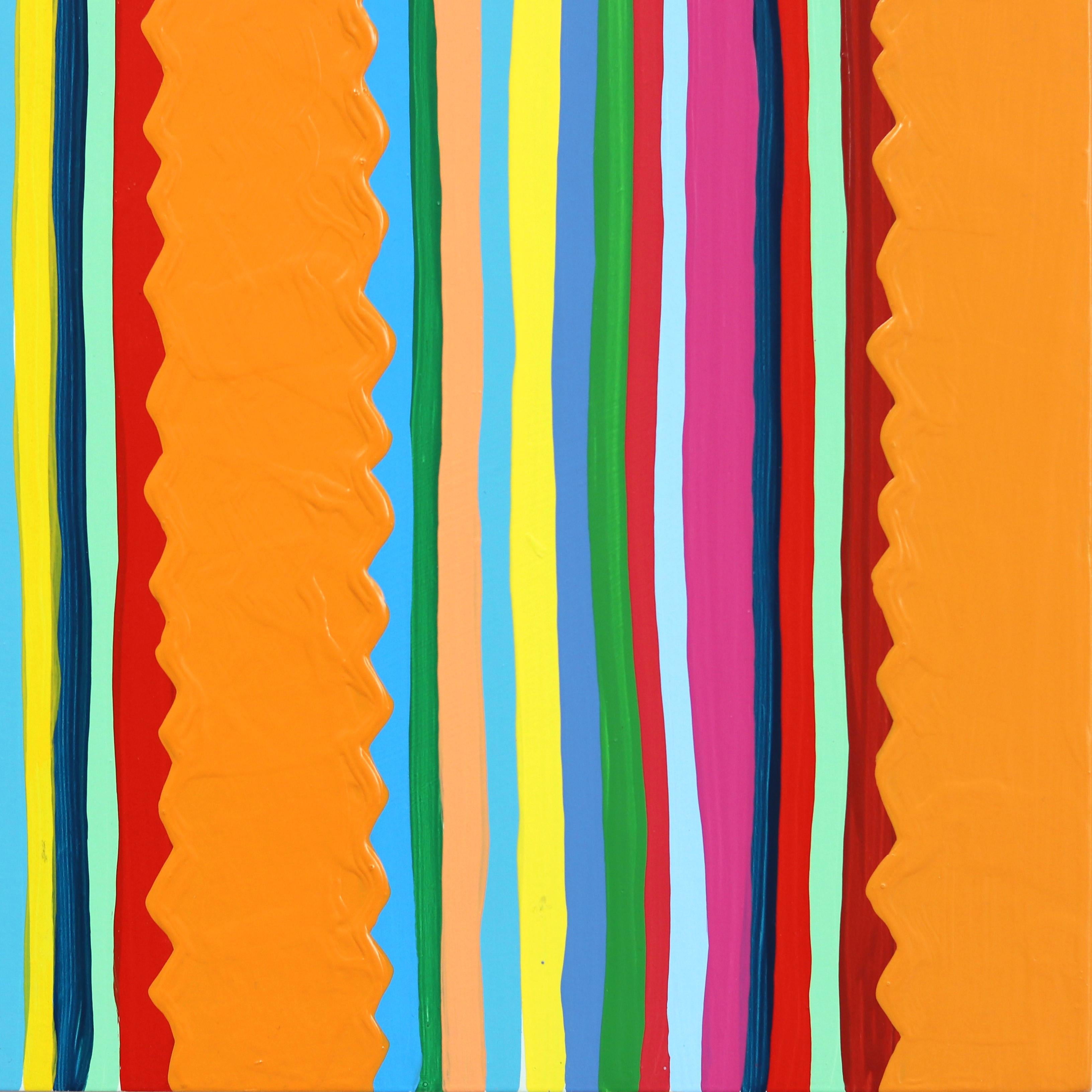 Rainbow Naranja - Colorful Striped Cactus on Orange Original Painting For Sale 6