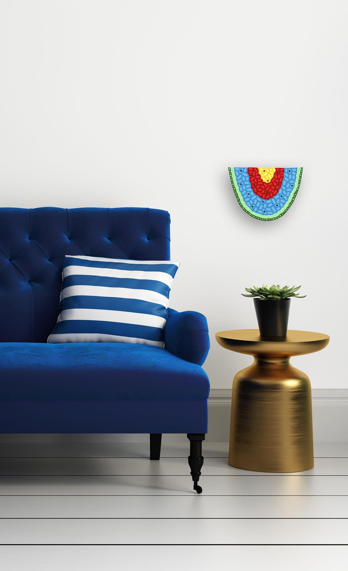 Rodaja de Arco Iris - Fruta Pop Art Pintura Alimenticia Escultórica en 3-D sobre Forma de Madera - Painting de Will Beger