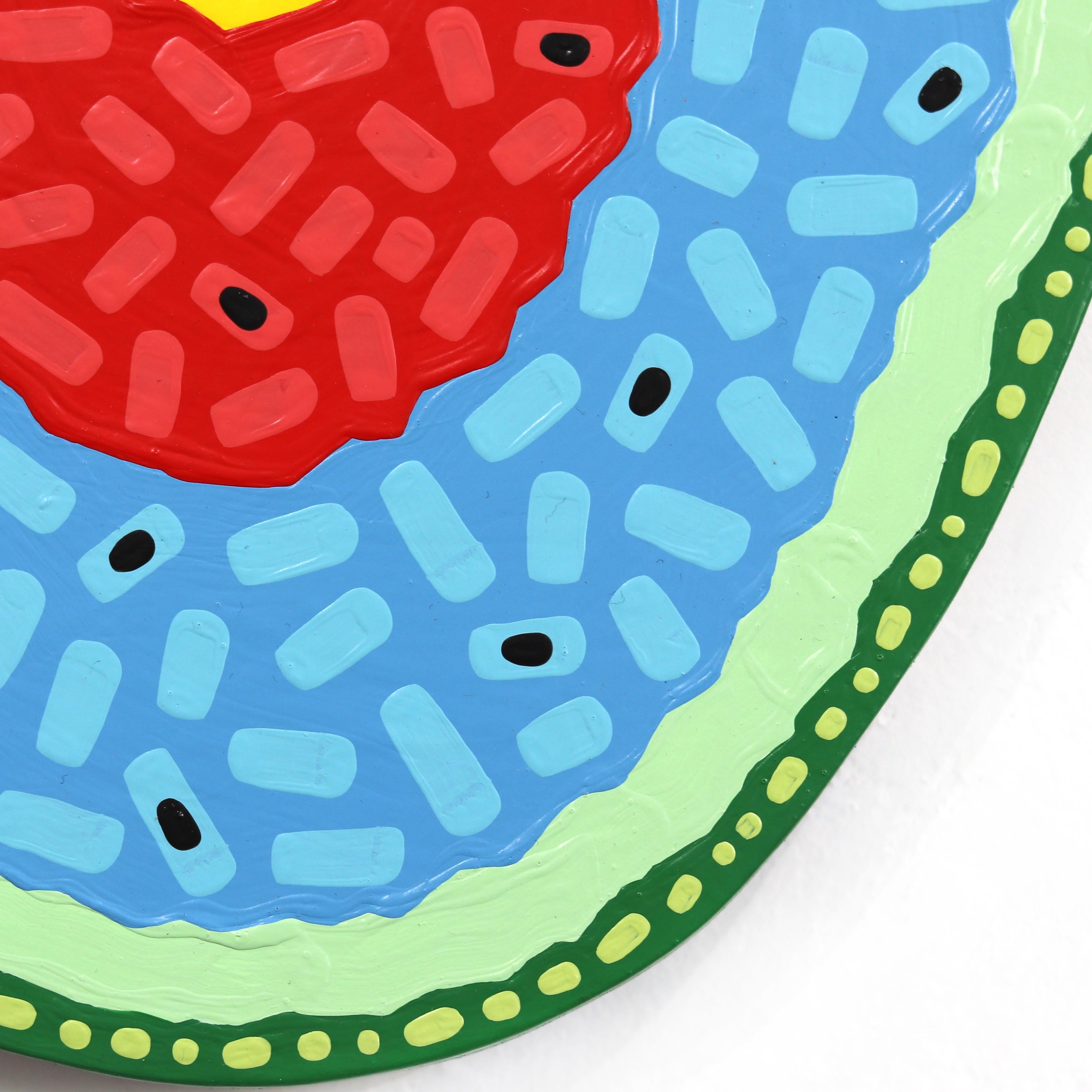 Rodaja de Arco Iris - Fruta Pop Art Pintura Alimenticia Escultórica en 3-D sobre Forma de Madera en venta 2