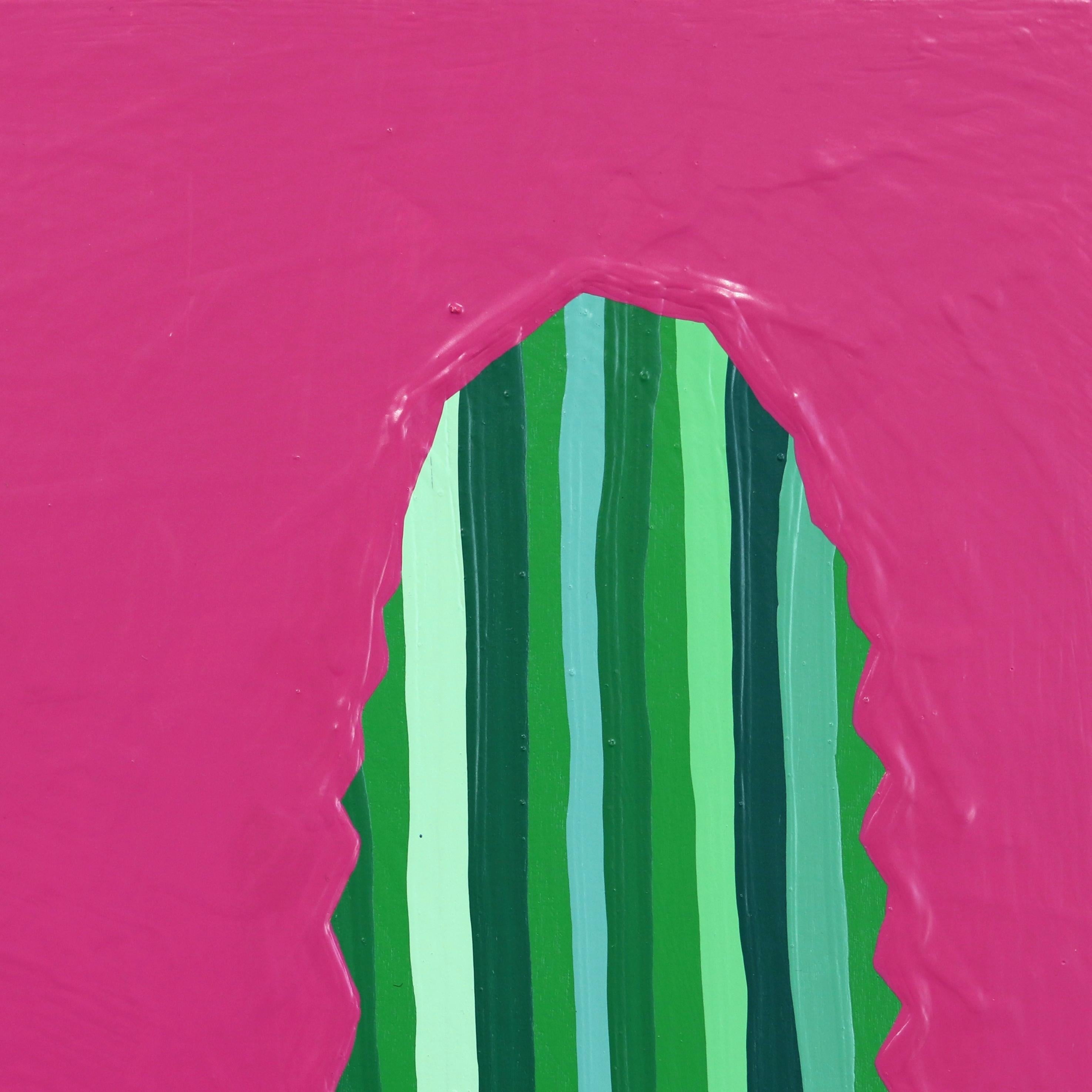 Rosa Picante - Peinture de cactus rose et verte vibrante d'inspiration Pop Art du Sud-Ouest - Minimaliste Painting par Will Beger