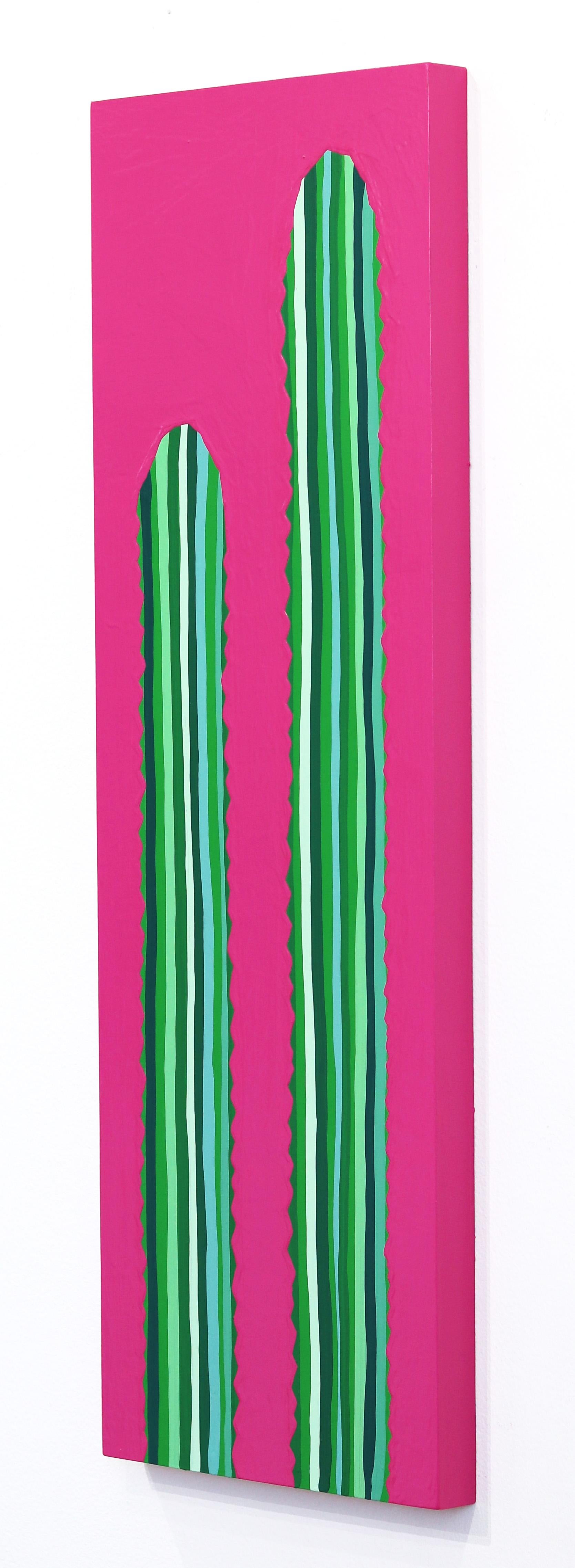 Rosa Picante - Vibrant Pink Green Southwest Inspired Pop Art Cactus Painting For Sale 2