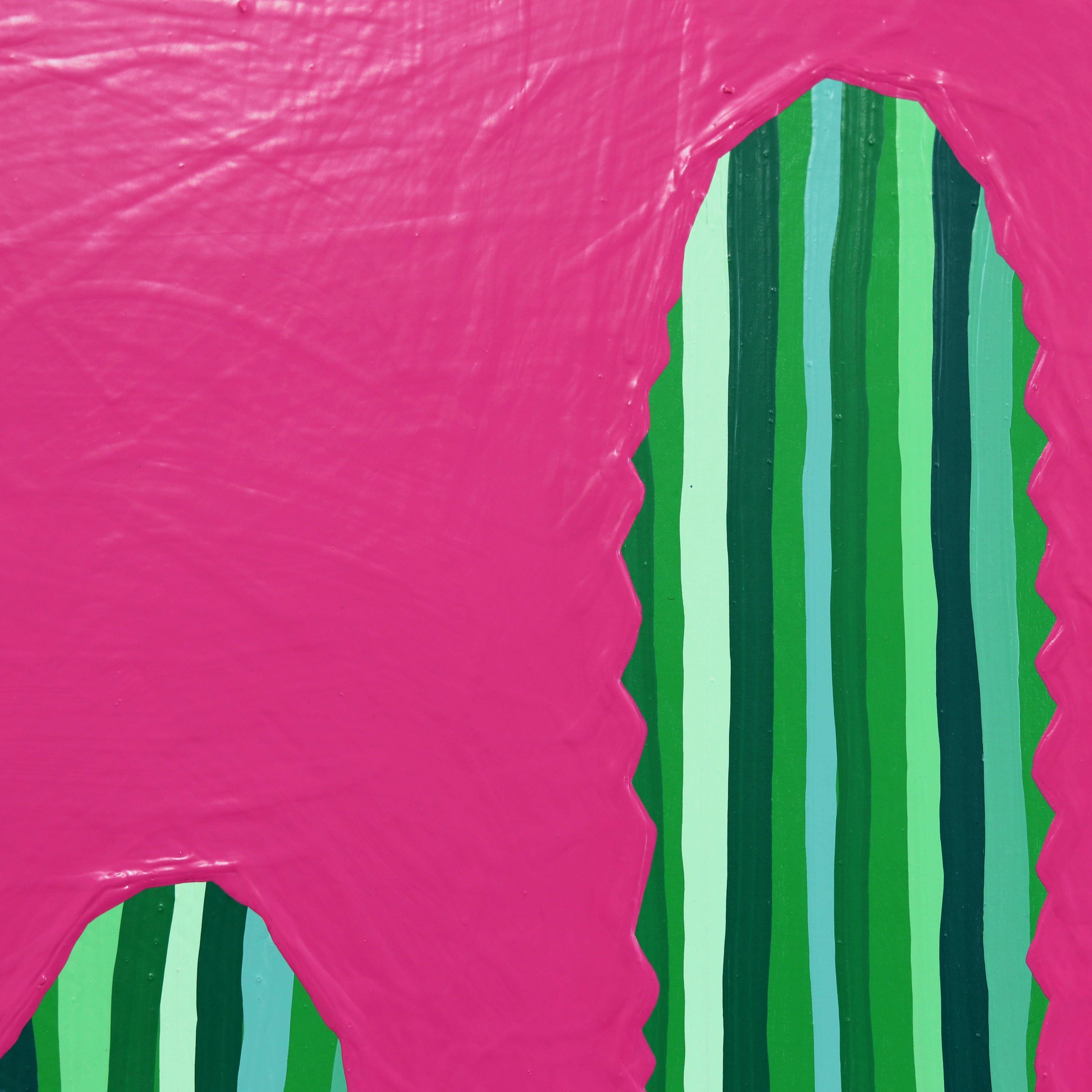 Rosa Picante - Peinture de cactus rose et verte vibrante d'inspiration Pop Art du Sud-Ouest en vente 1
