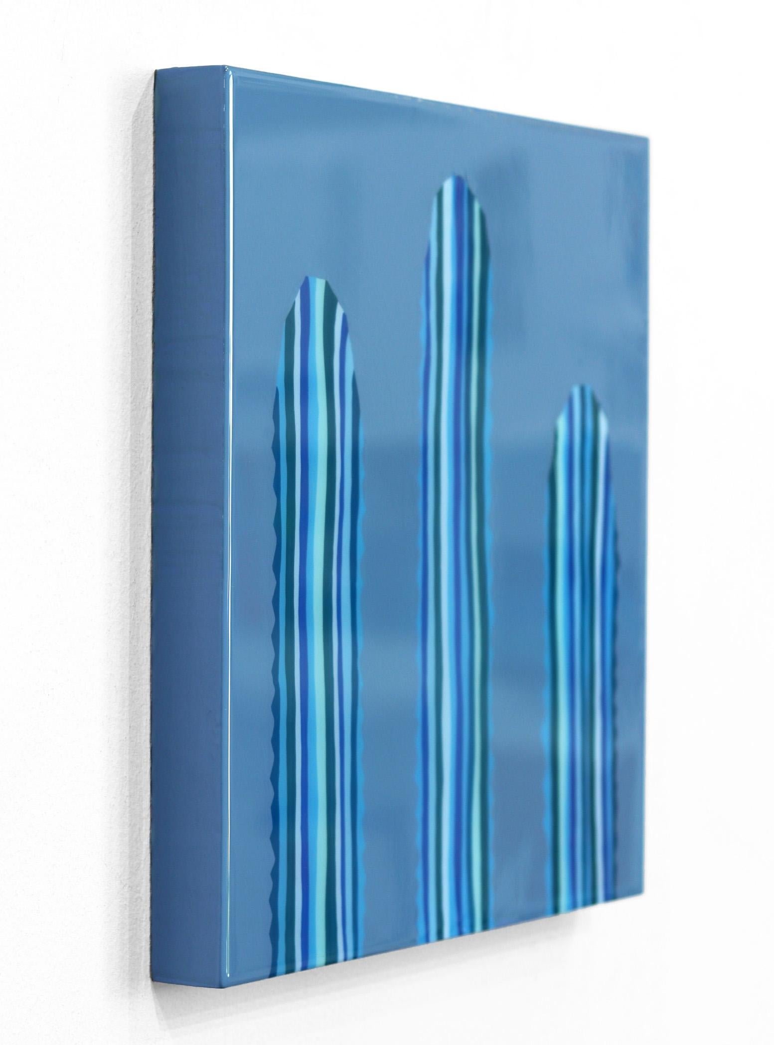 Saphir - Peinture de cactus d'inspiration Pop Art d'inspiration sud-ouest - Bleu Landscape Painting par Will Beger