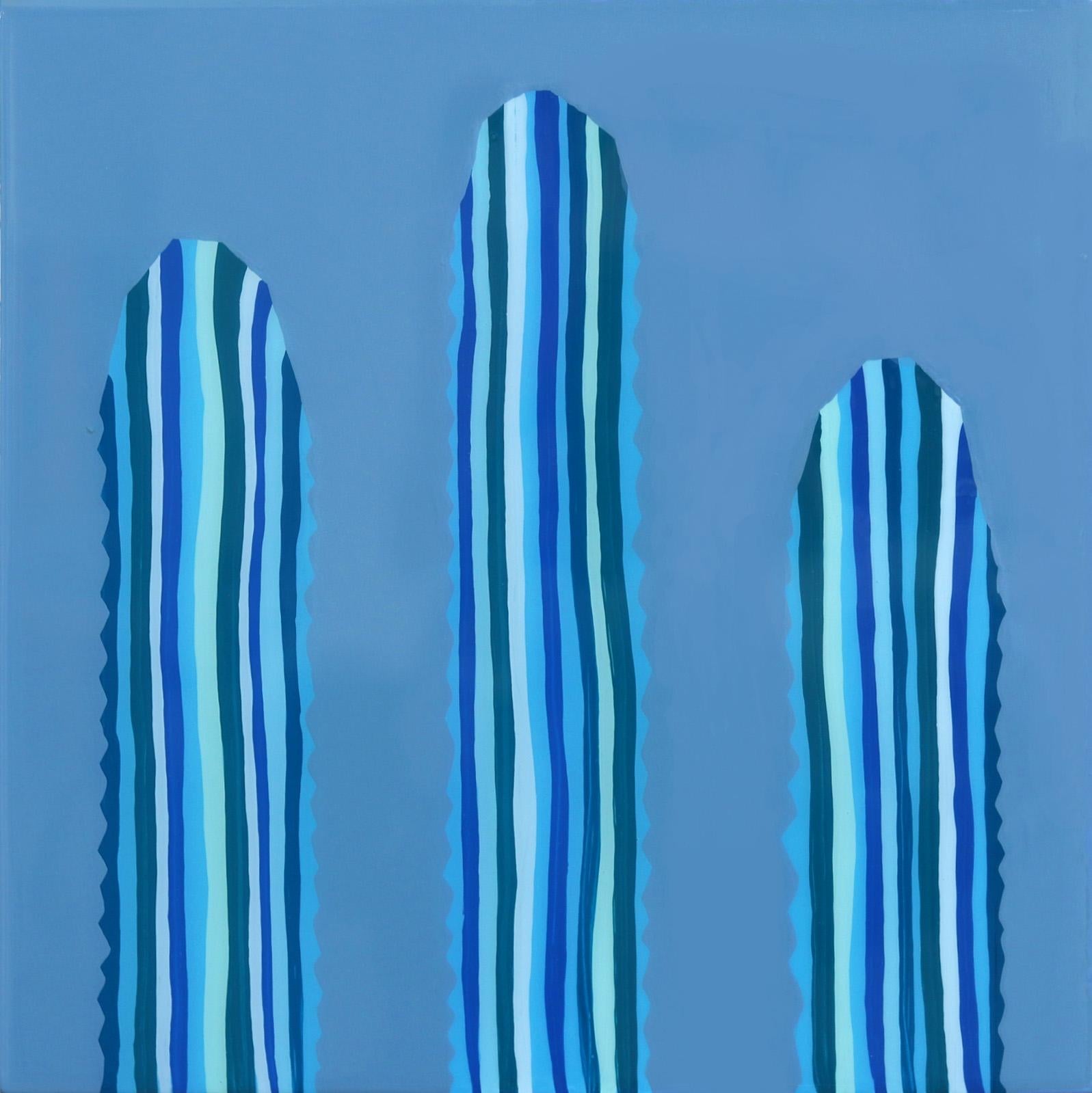 Will Beger Landscape Painting - Sapphire- Vibrant Blue Southwest Inspired Pop Art Cactus Painting