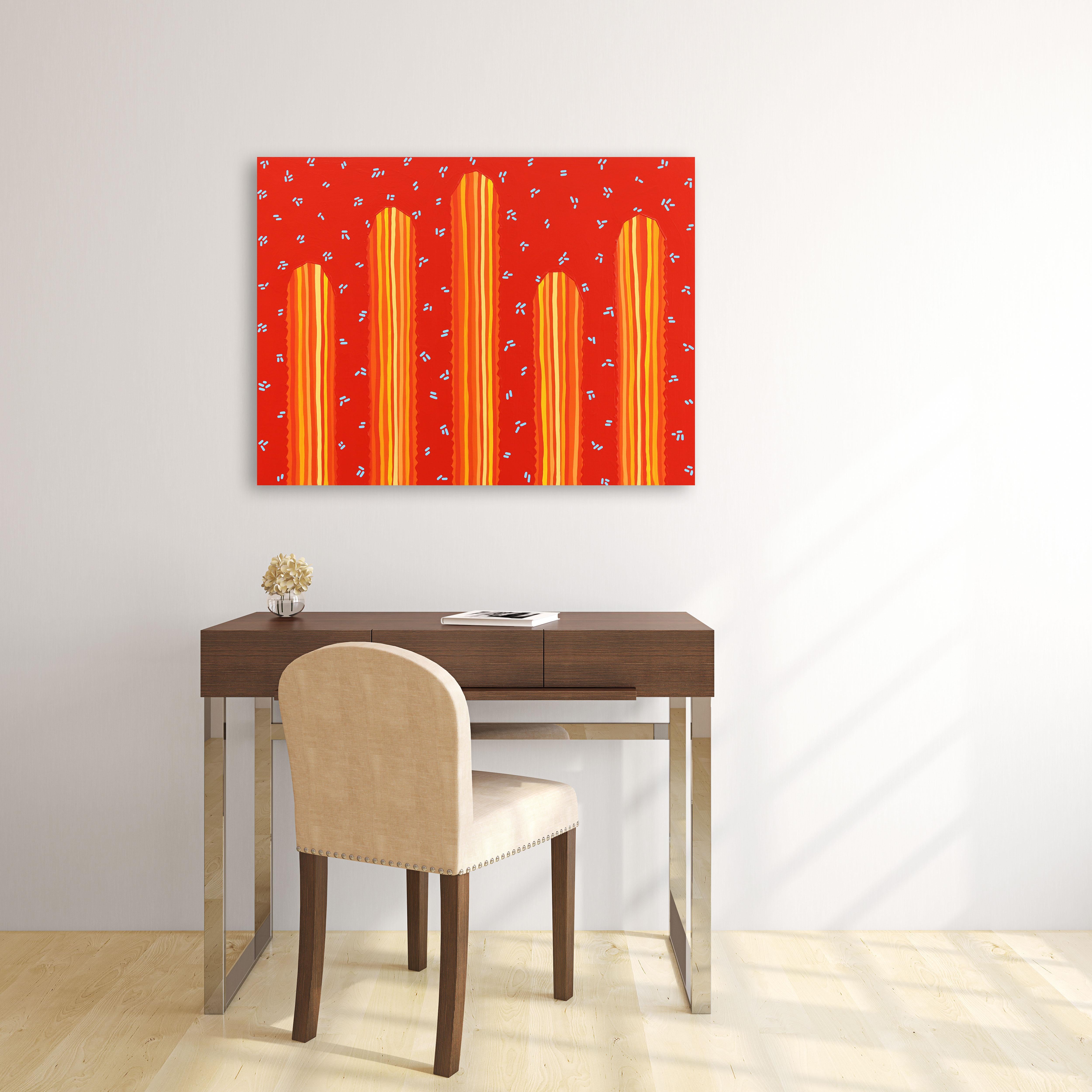 Sedona - Peinture de cactus d'inspiration Pop Art d'inspiration Sud-Ouest rouge orange vif - Painting de Will Beger
