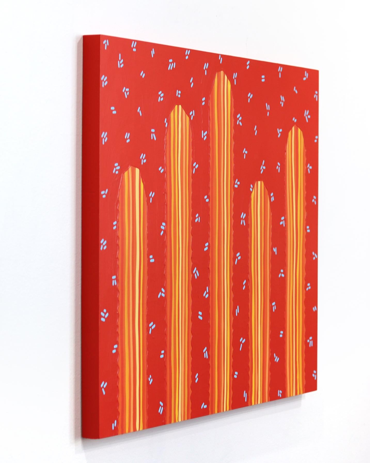 Sedona - Lebendiges, rot-orangefarbenes, vom Südwesten inspiriertes Pop-Art-Kactus-Gemälde (Rot), Landscape Painting, von Will Beger