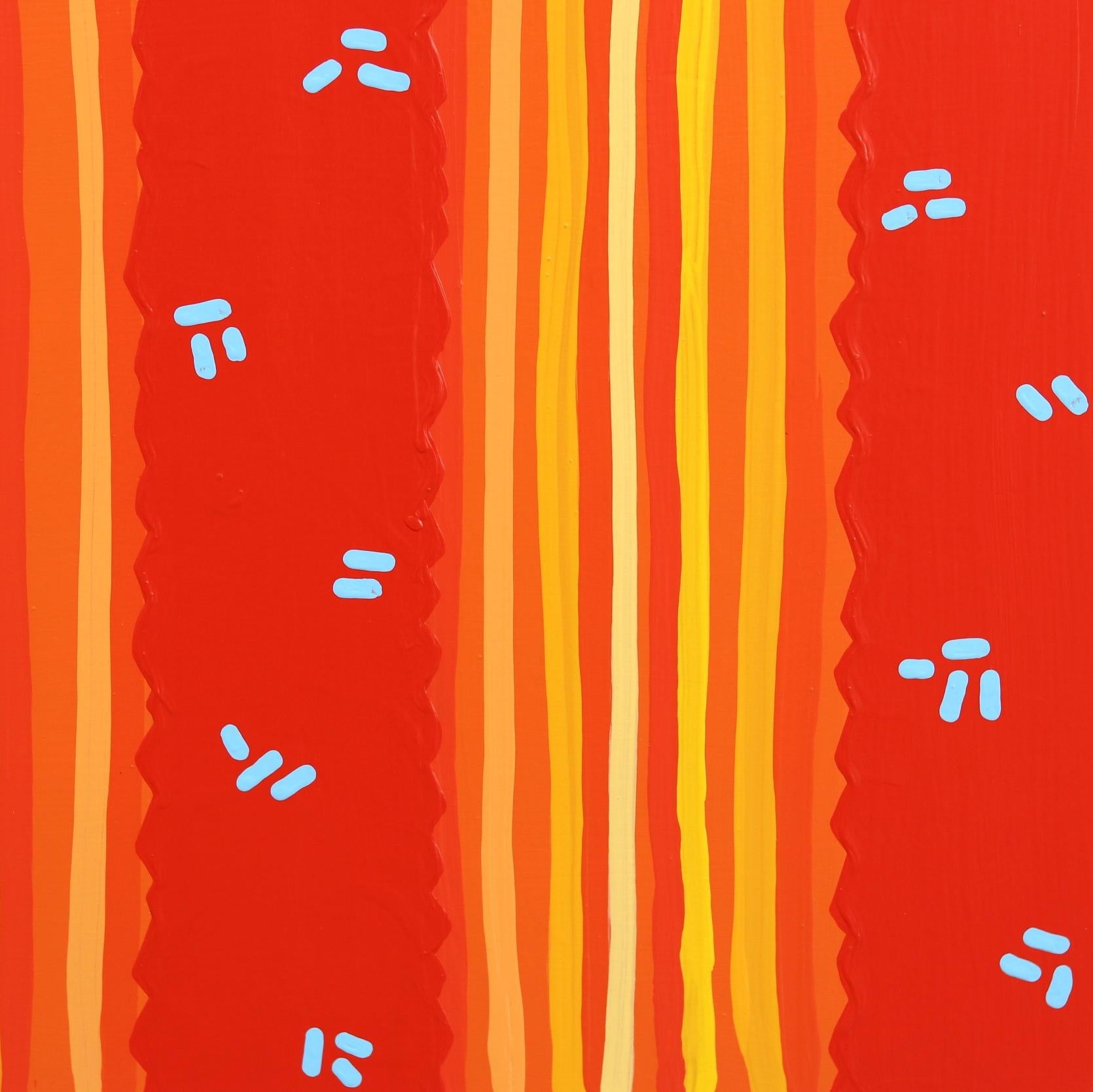 Sedona - Lebendiges, rot-orangefarbenes, vom Südwesten inspiriertes Pop-Art-Kactus-Gemälde im Angebot 1