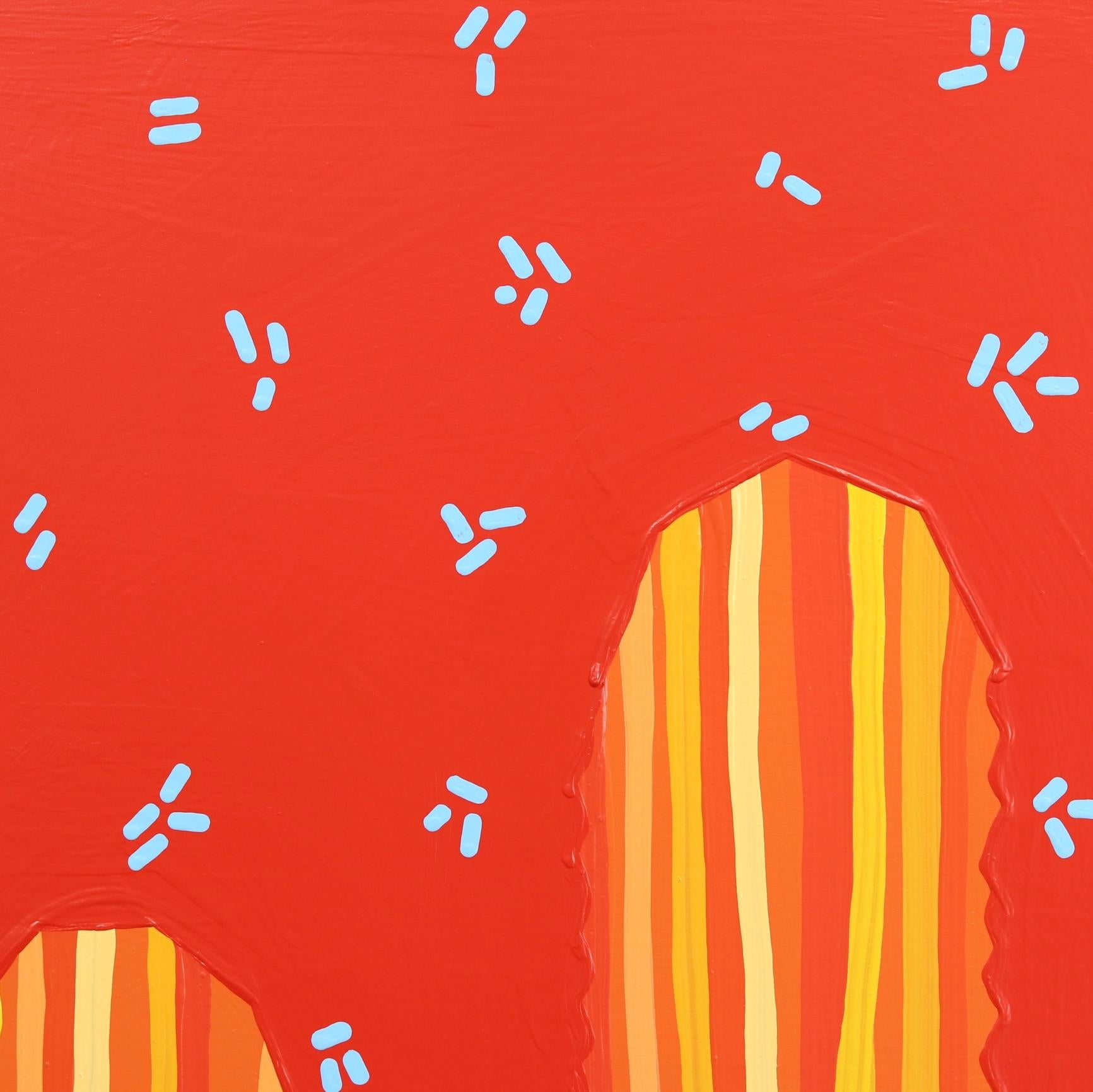 Sedona - Peinture de cactus d'inspiration Pop Art d'inspiration Sud-Ouest rouge orange vif en vente 3