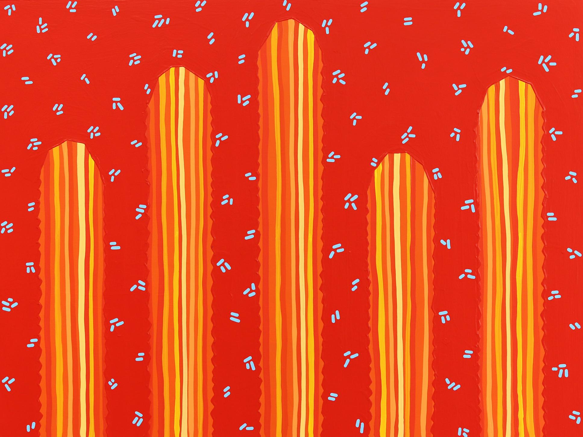 Landscape Painting Will Beger - Sedona - Peinture de cactus d'inspiration Pop Art d'inspiration Sud-Ouest rouge orange vif