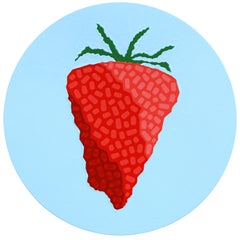 Círculo de fresas - Original pintura abstracta vibrante de bodegón frutal sobre panel