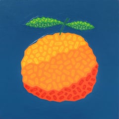 Tango Mandarin - Blue and Orange Minimalist Abstract Art Fruit Painting
