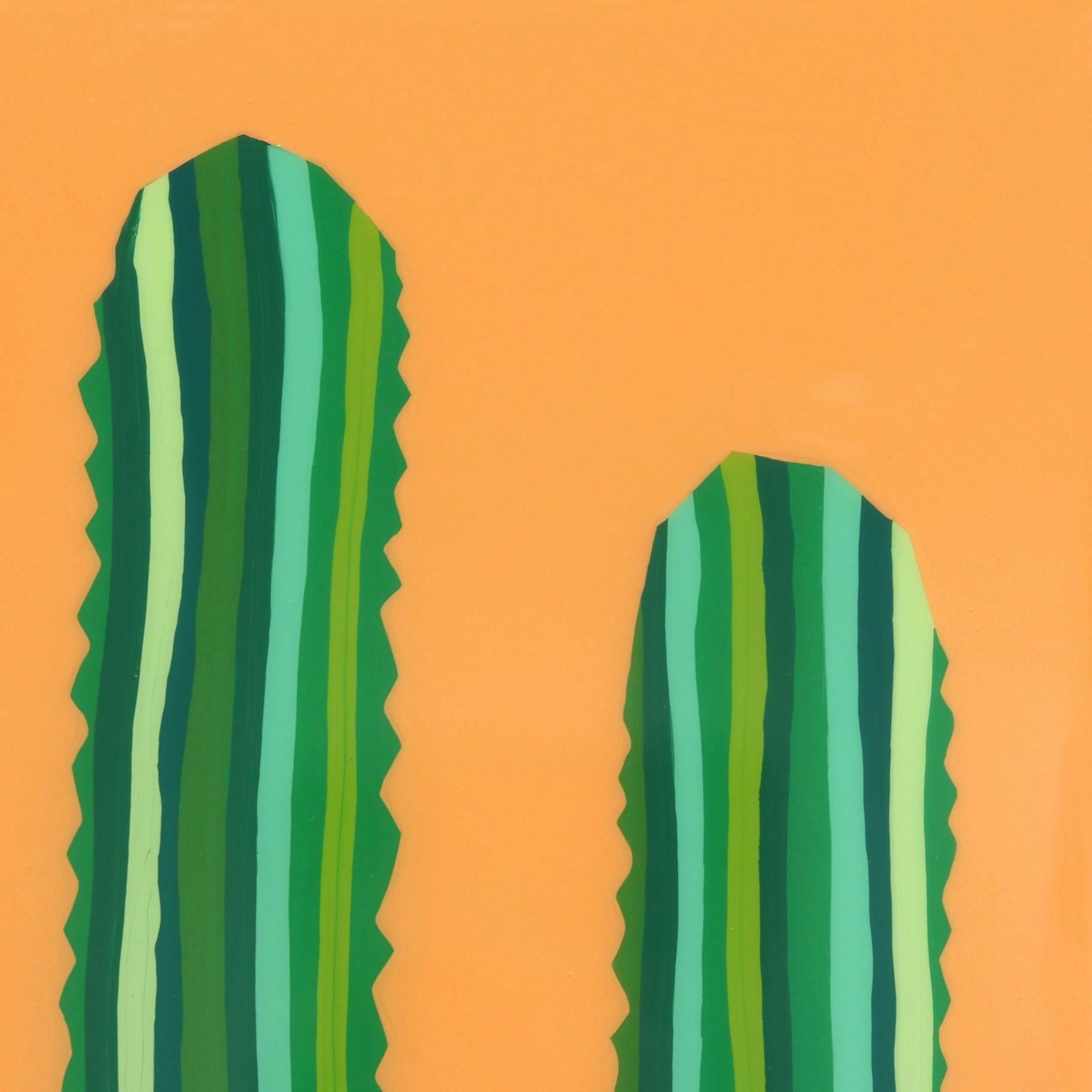 Velloso - Vibrant Orange Green Southwest Inspired Pop Art Cactus Painting For Sale 2