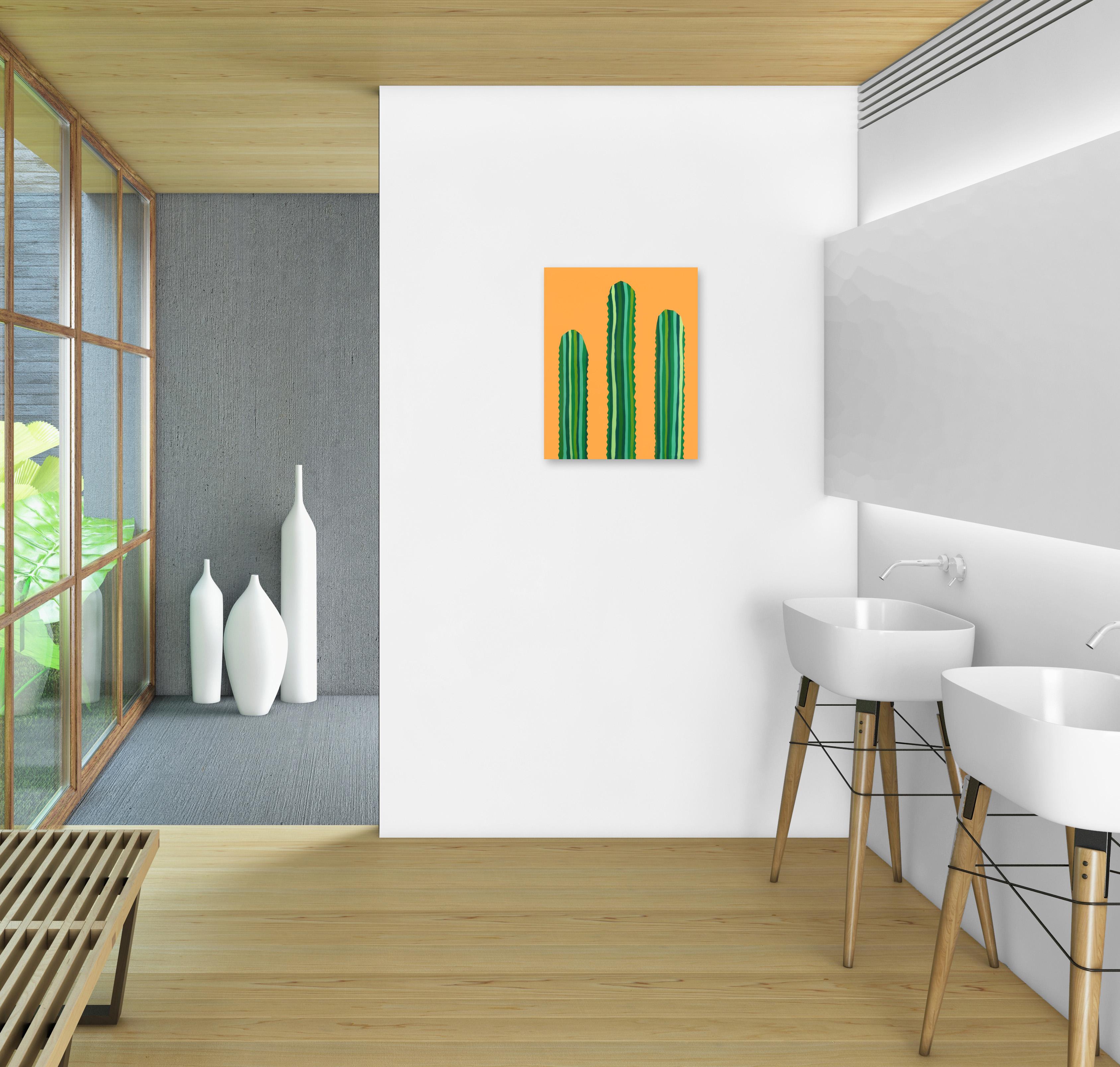 Velloso – lebhaftes orange-grünes, vom Südwesten inspiriertes Pop-Art-Kactus-Gemälde im Angebot 1