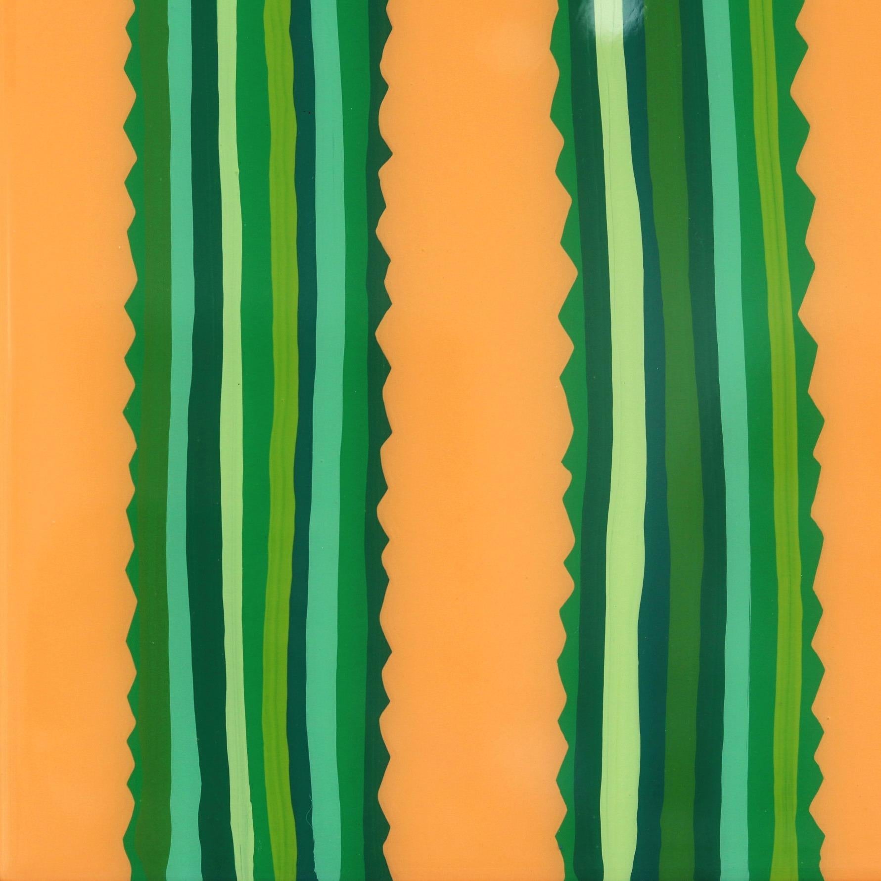 Velloso – lebhaftes orange-grünes, vom Südwesten inspiriertes Pop-Art-Kactus-Gemälde im Angebot 2