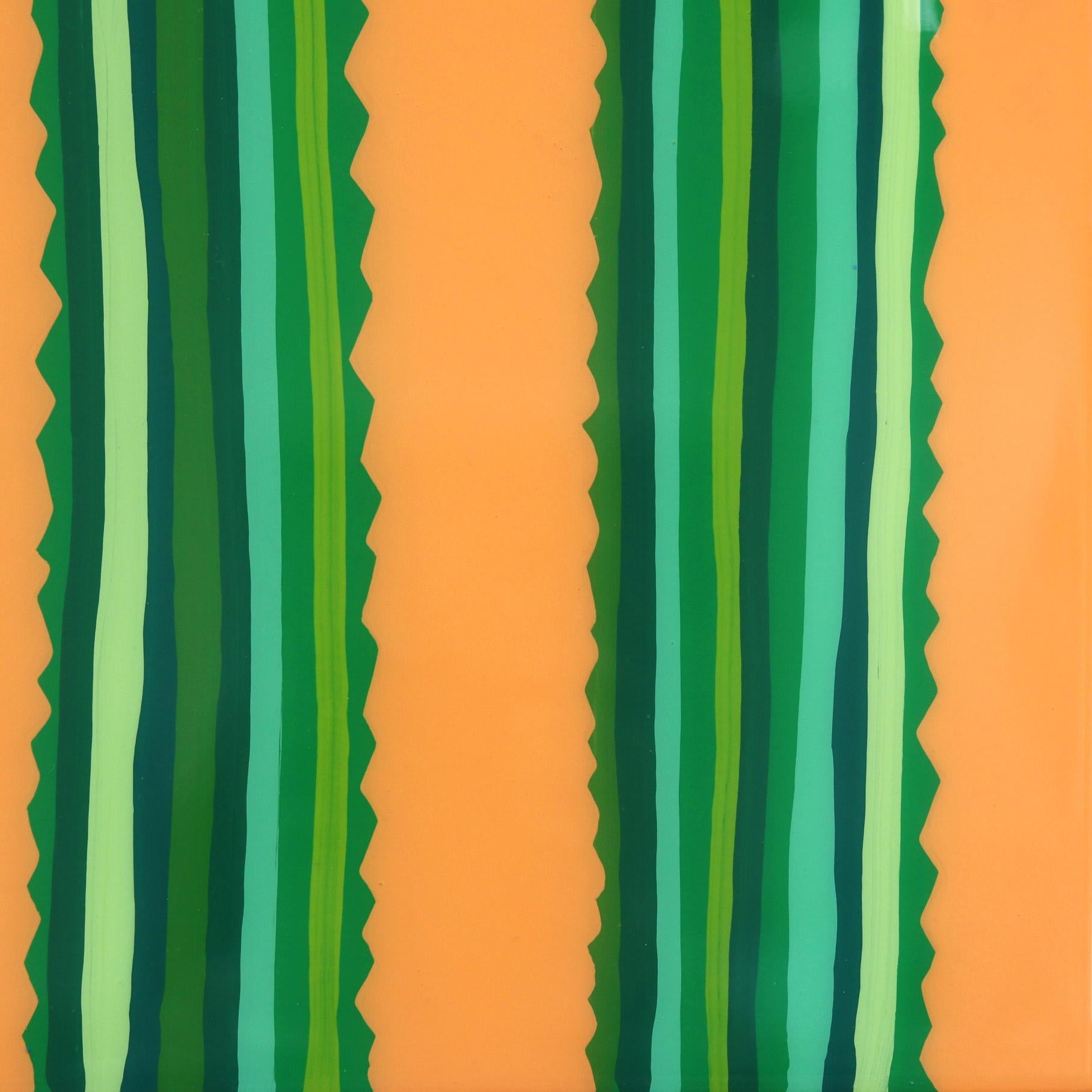 Velloso – lebhaftes orange-grünes, vom Südwesten inspiriertes Pop-Art-Kactus-Gemälde im Angebot 3