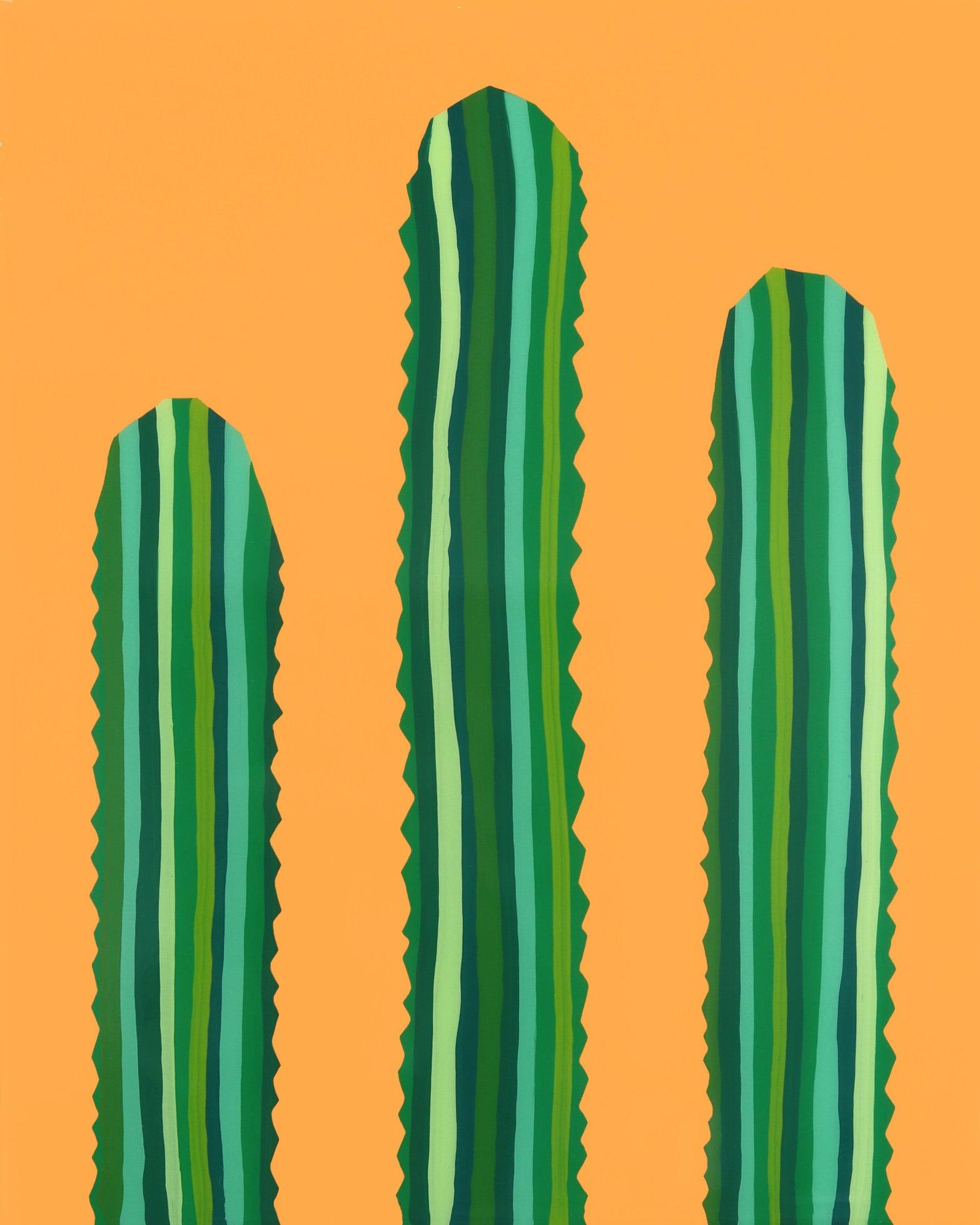 Will Beger Abstract Painting – Velloso – lebhaftes orange-grünes, vom Südwesten inspiriertes Pop-Art-Kactus-Gemälde