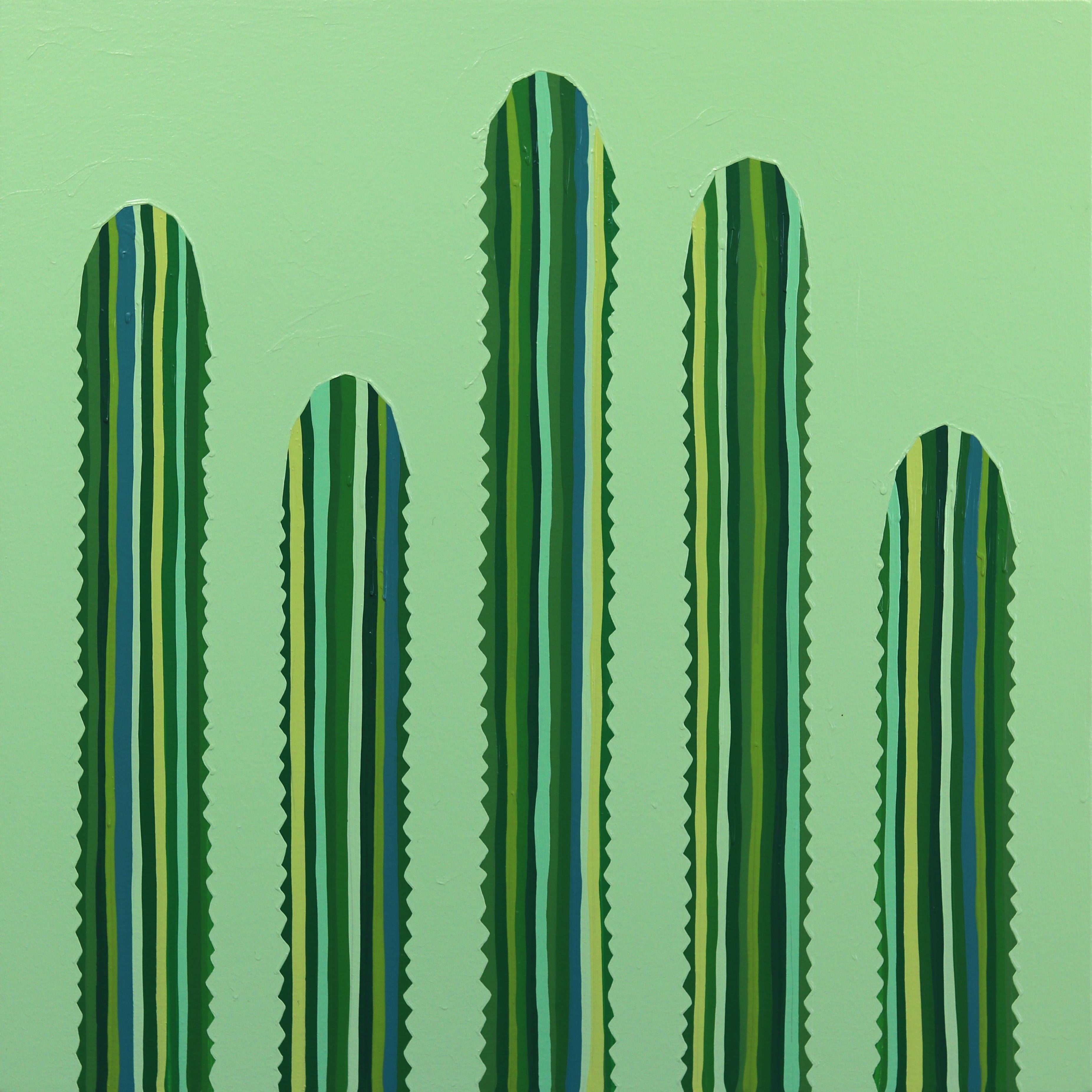 Verde y Verde -  Pittura di paesaggio pop art di ispirazione sud-occidentale dal colore verde vibrante