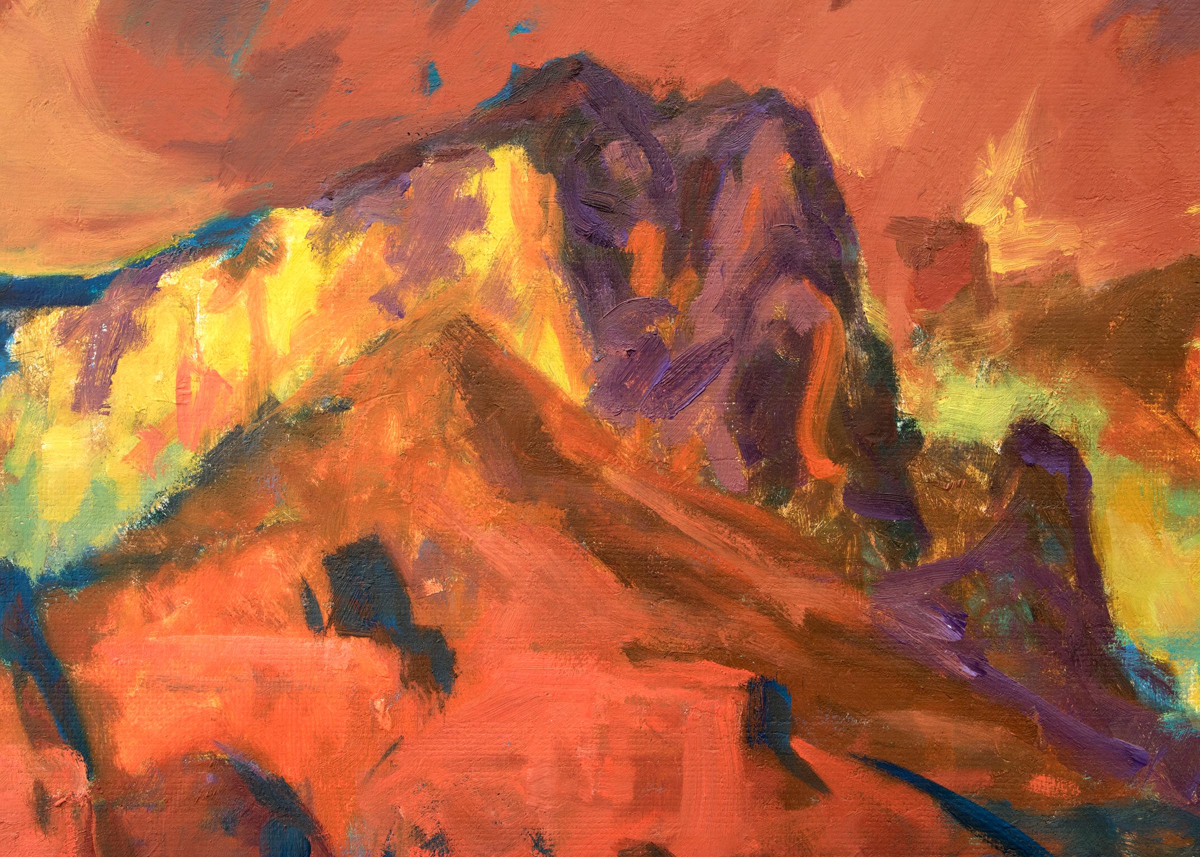 Oak Creek Canyon, Framed Southwestern Arizona Landscape Oil Painting, Red Yellow 2