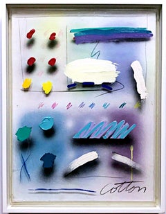 Peinture abstraite mixte sans titre des années 1980, signée au pastel, sur panneau 