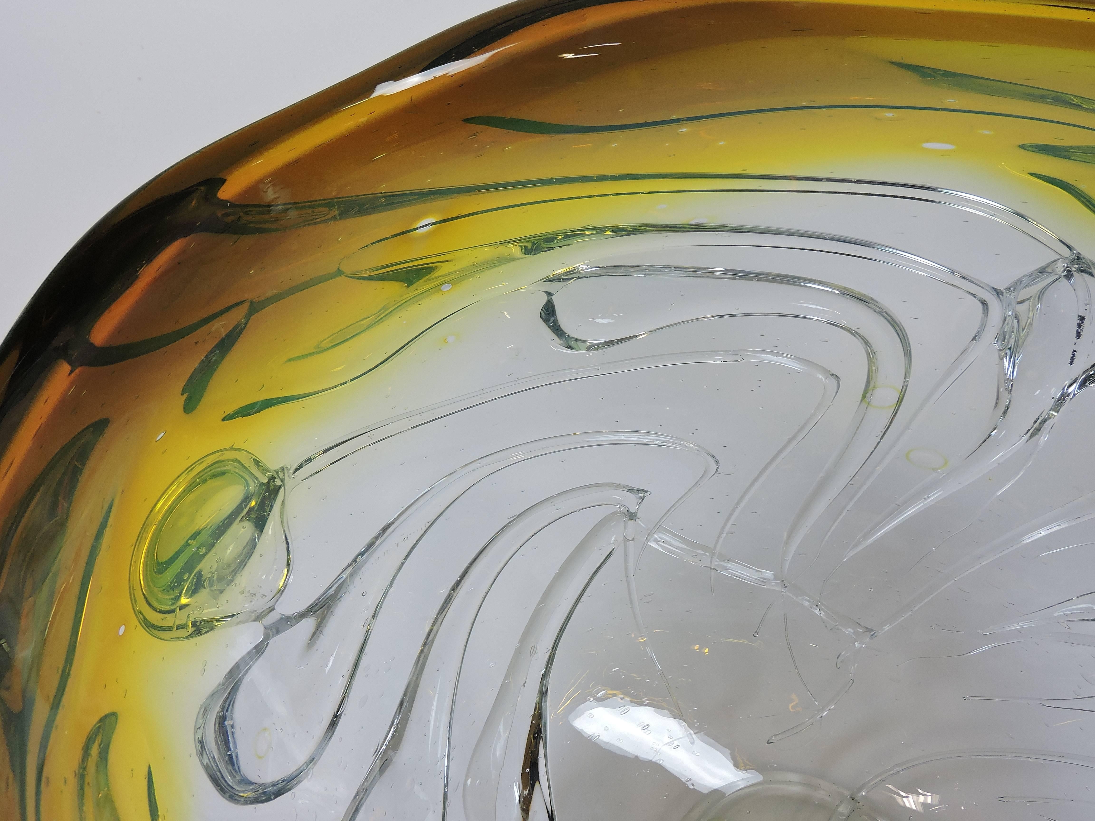 Monumentale mundgeblasene Tropfschale aus Kunstglas von Will Dexter im Angebot 3