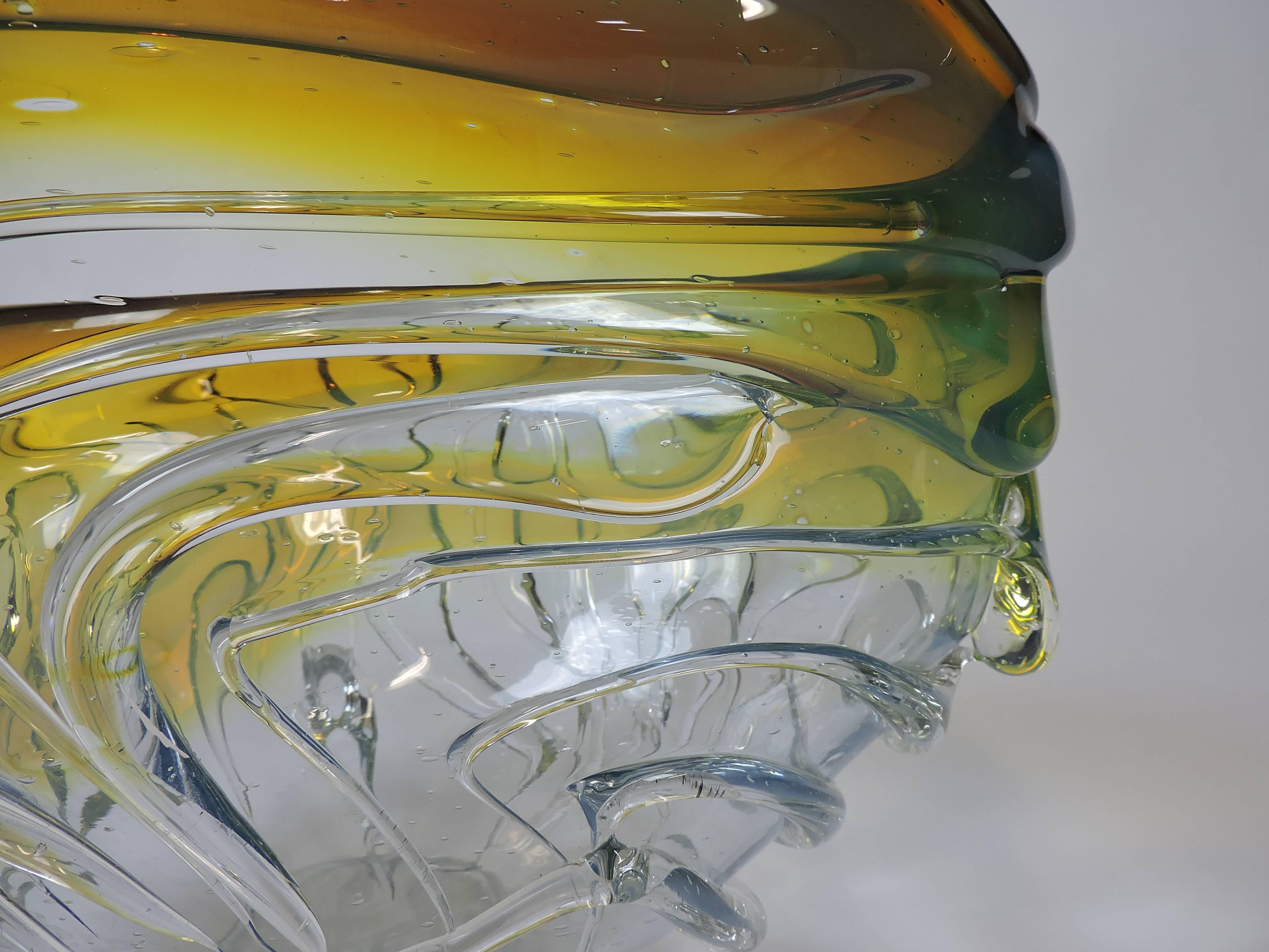 Monumentale mundgeblasene Tropfschale aus Kunstglas von Will Dexter im Angebot 4