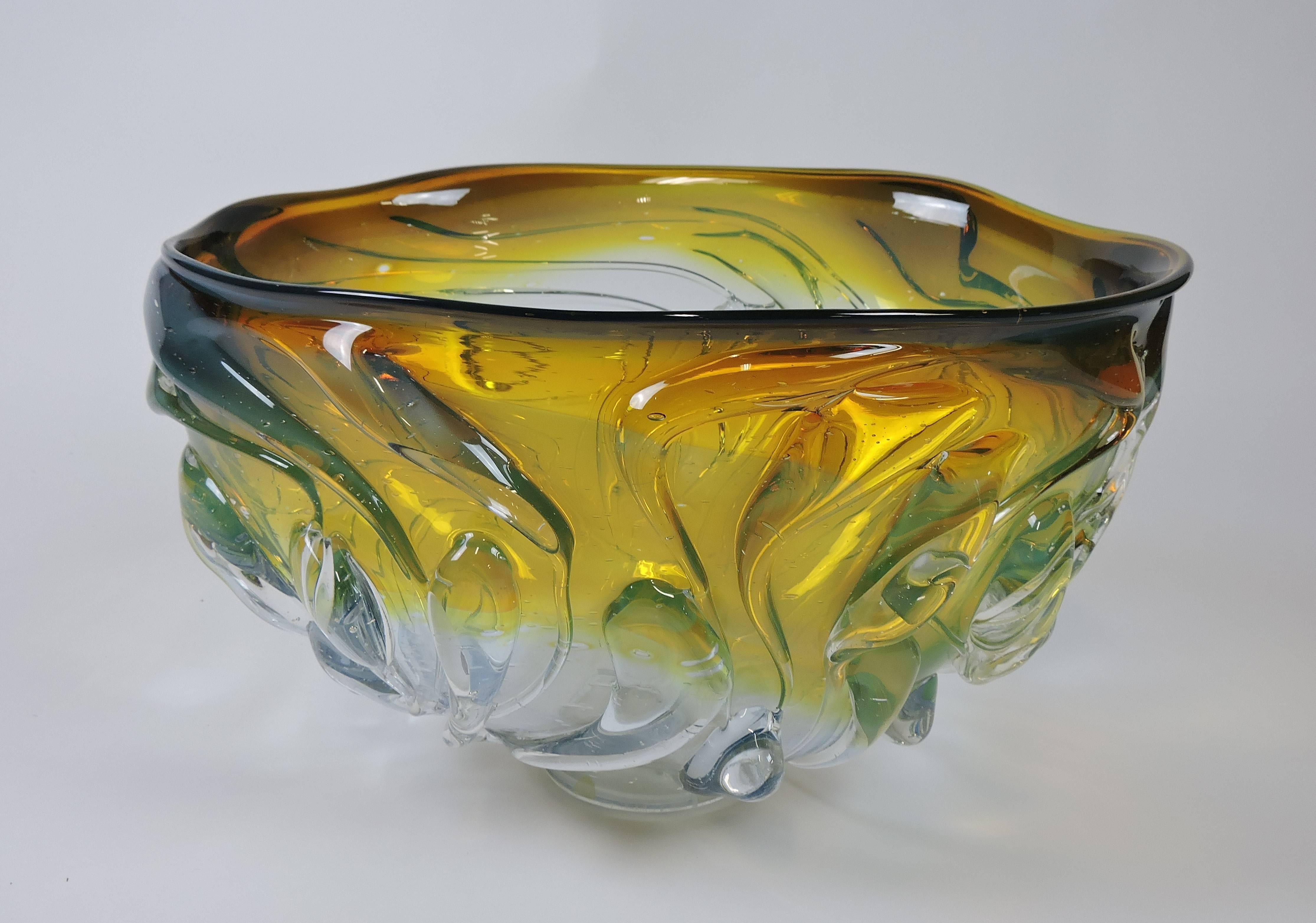 Monumentale mundgeblasene Tropfschale aus Kunstglas von Will Dexter im Angebot 8