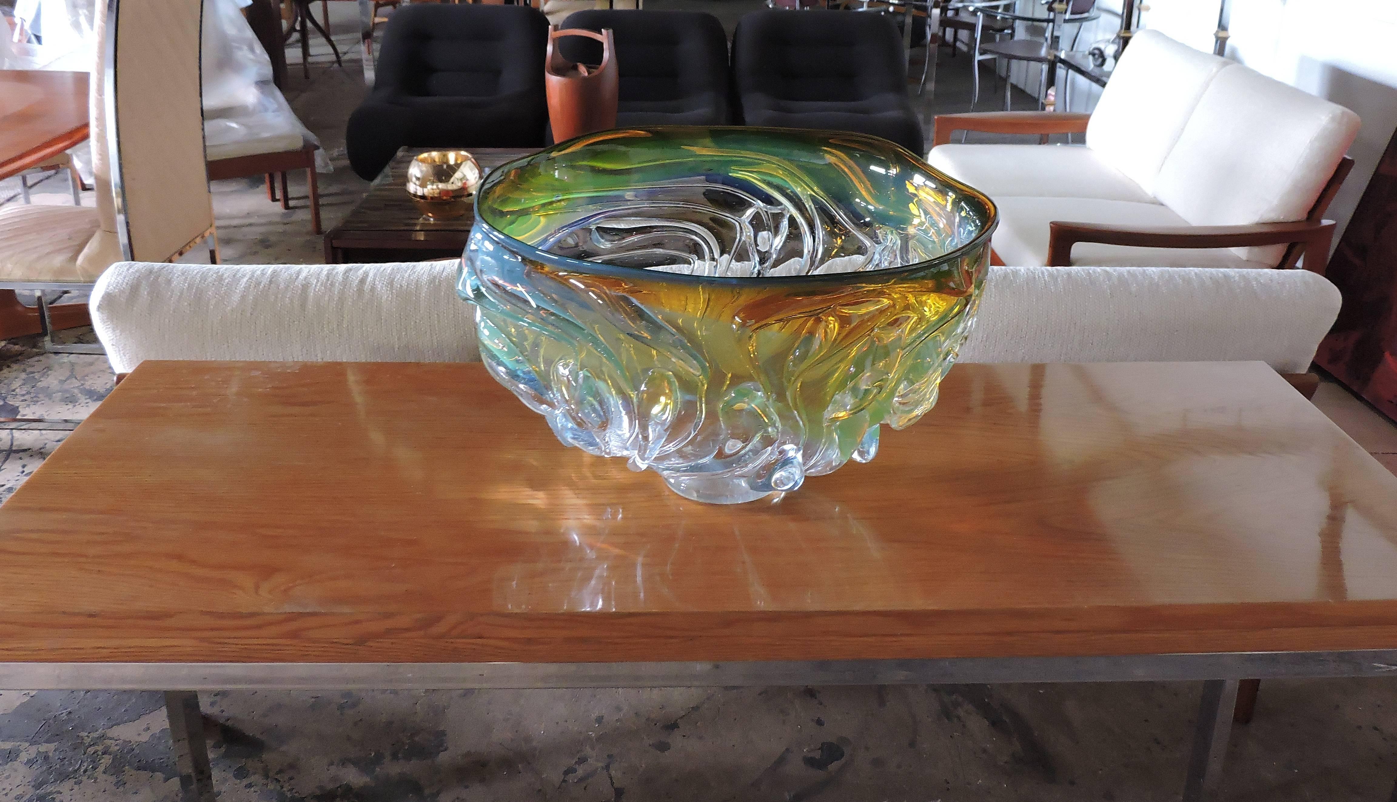 Monumental Art Glass Hand Blown Drip Bowl by Will Dexter For Sale 7