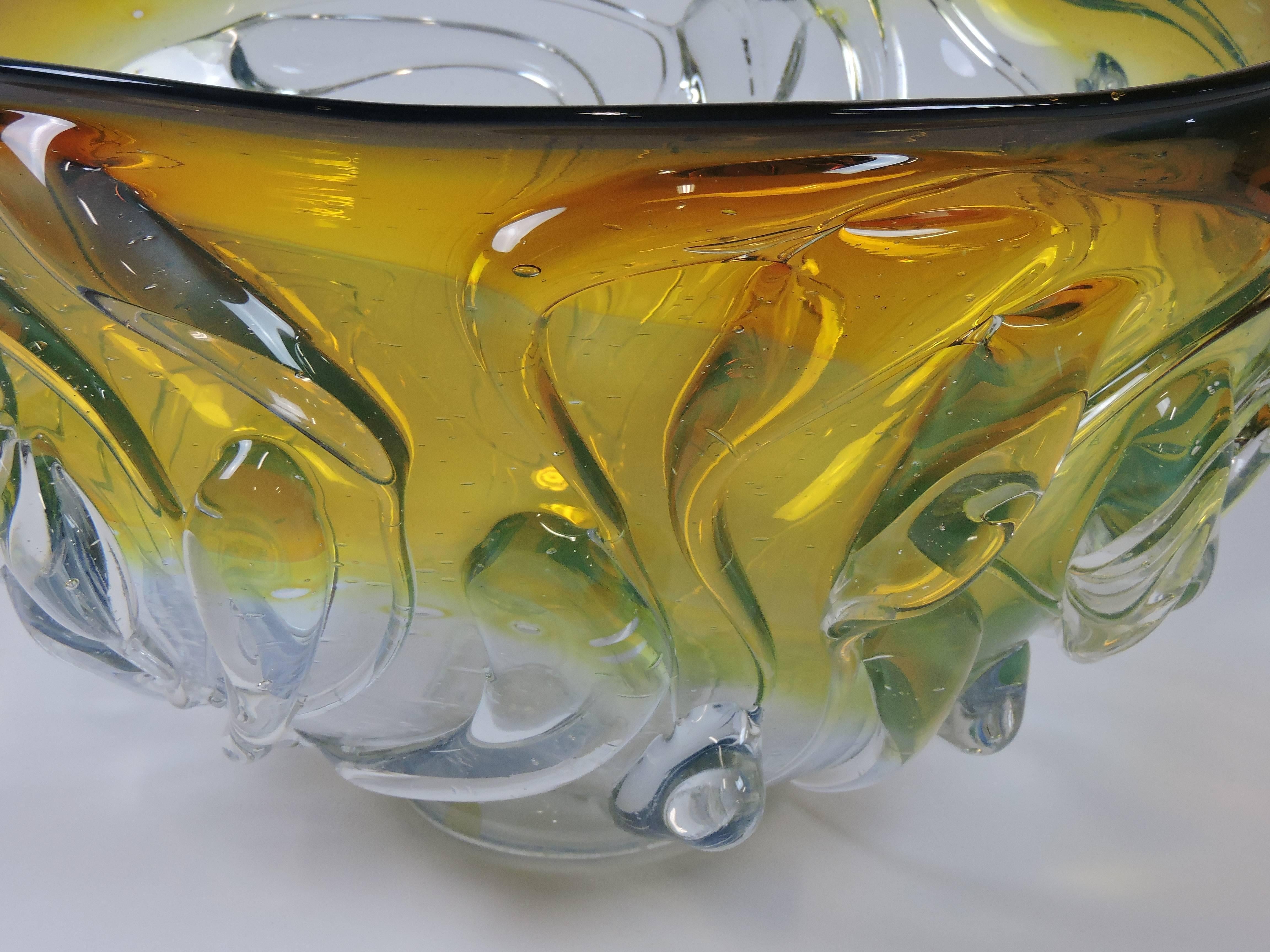 Monumentale mundgeblasene Tropfschale aus Kunstglas von Will Dexter (amerikanisch) im Angebot