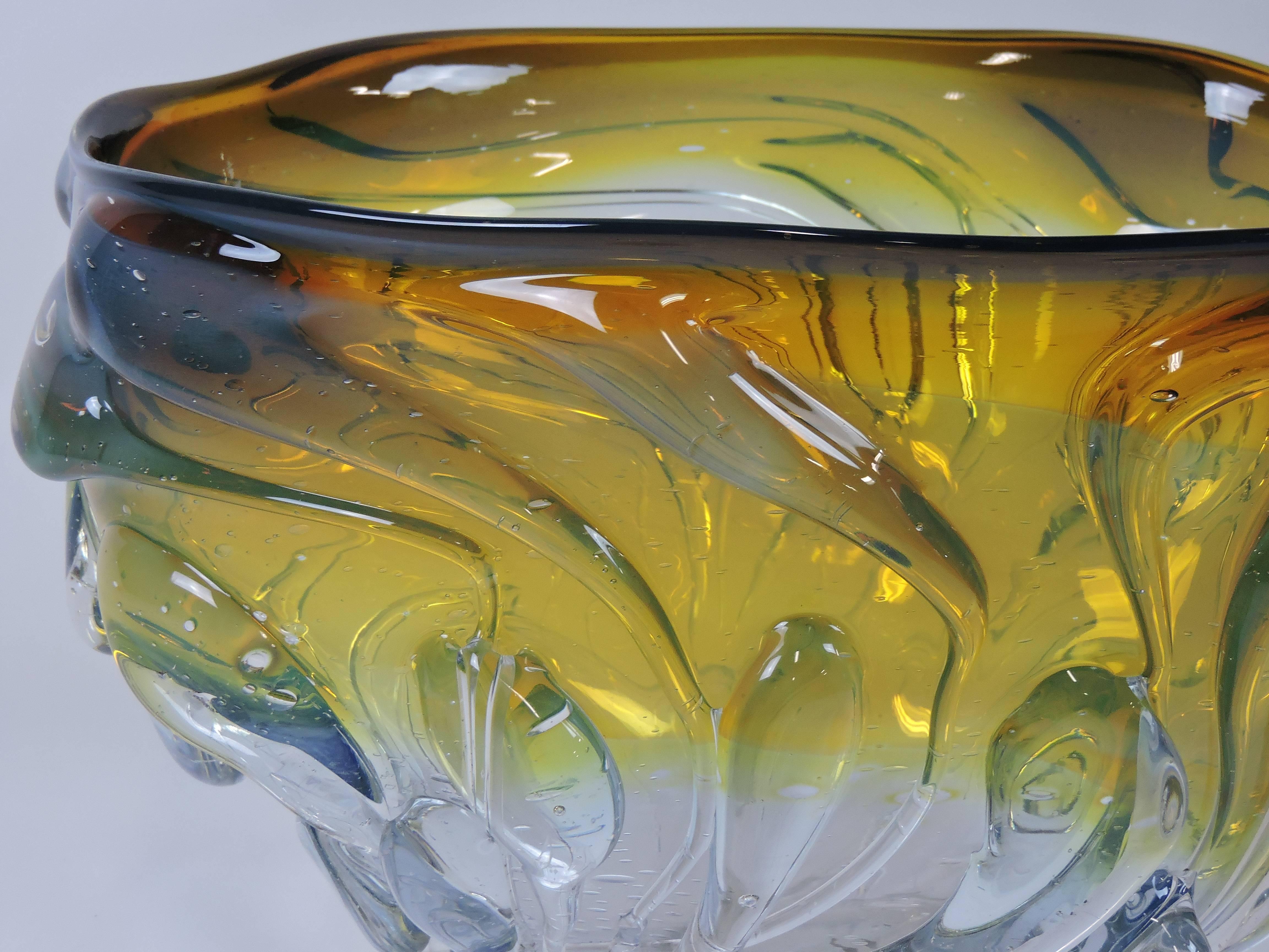 American Monumental Art Glass Hand Blown Drip Bowl by Will Dexter For Sale