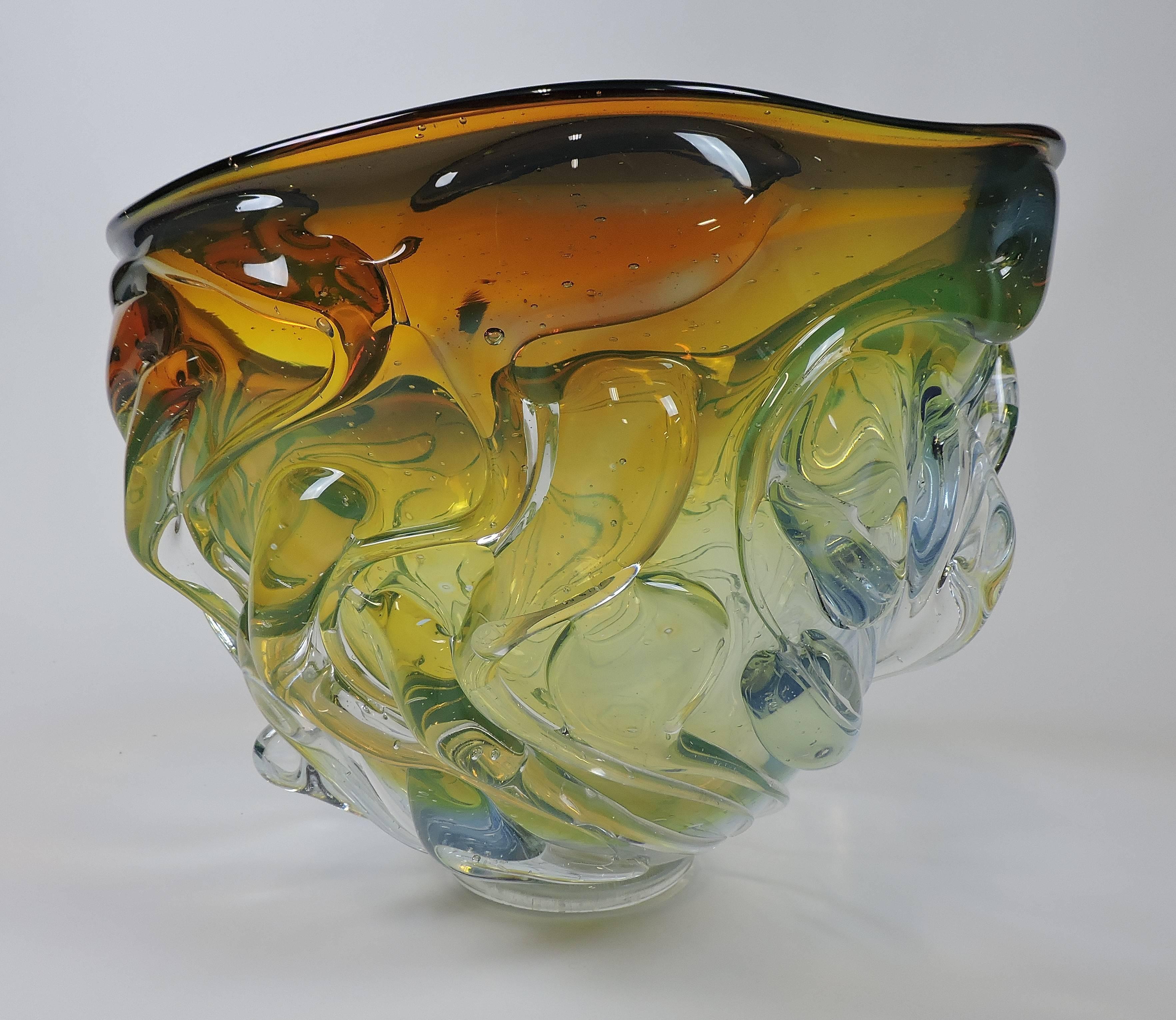 Monumentale mundgeblasene Tropfschale aus Kunstglas von Will Dexter (Glas) im Angebot