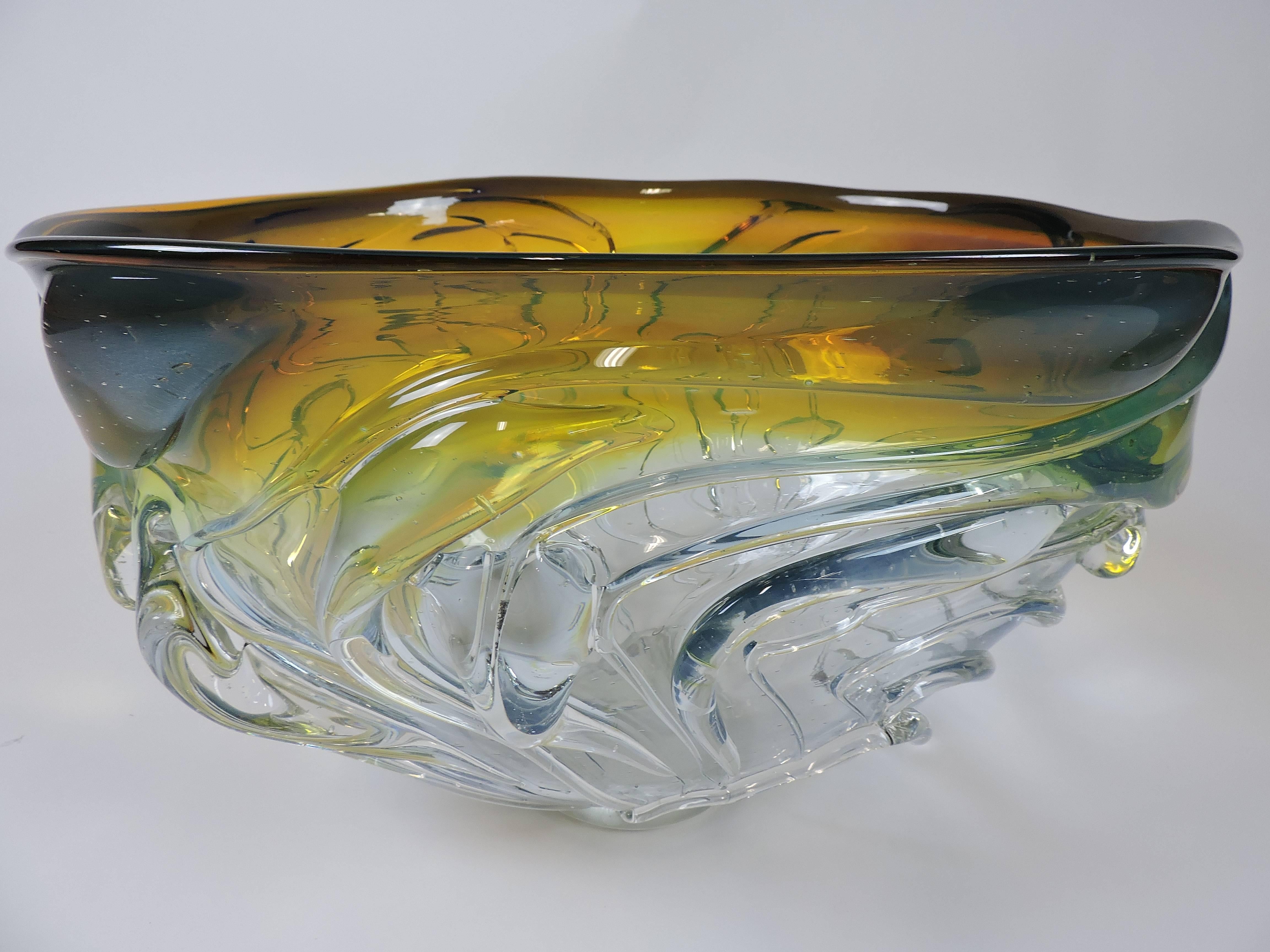 Monumental Art Glass Hand Blown Drip Bowl by Will Dexter In Excellent Condition For Sale In Chesterfield, NJ