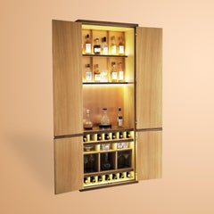 Drinks Cabinet In Burr Oak Veneer, Clear Mirror And Copper Leaf