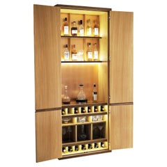 Drinks Cabinet In Burr Oak Veneer, Clear Mirror And Copper Leaf