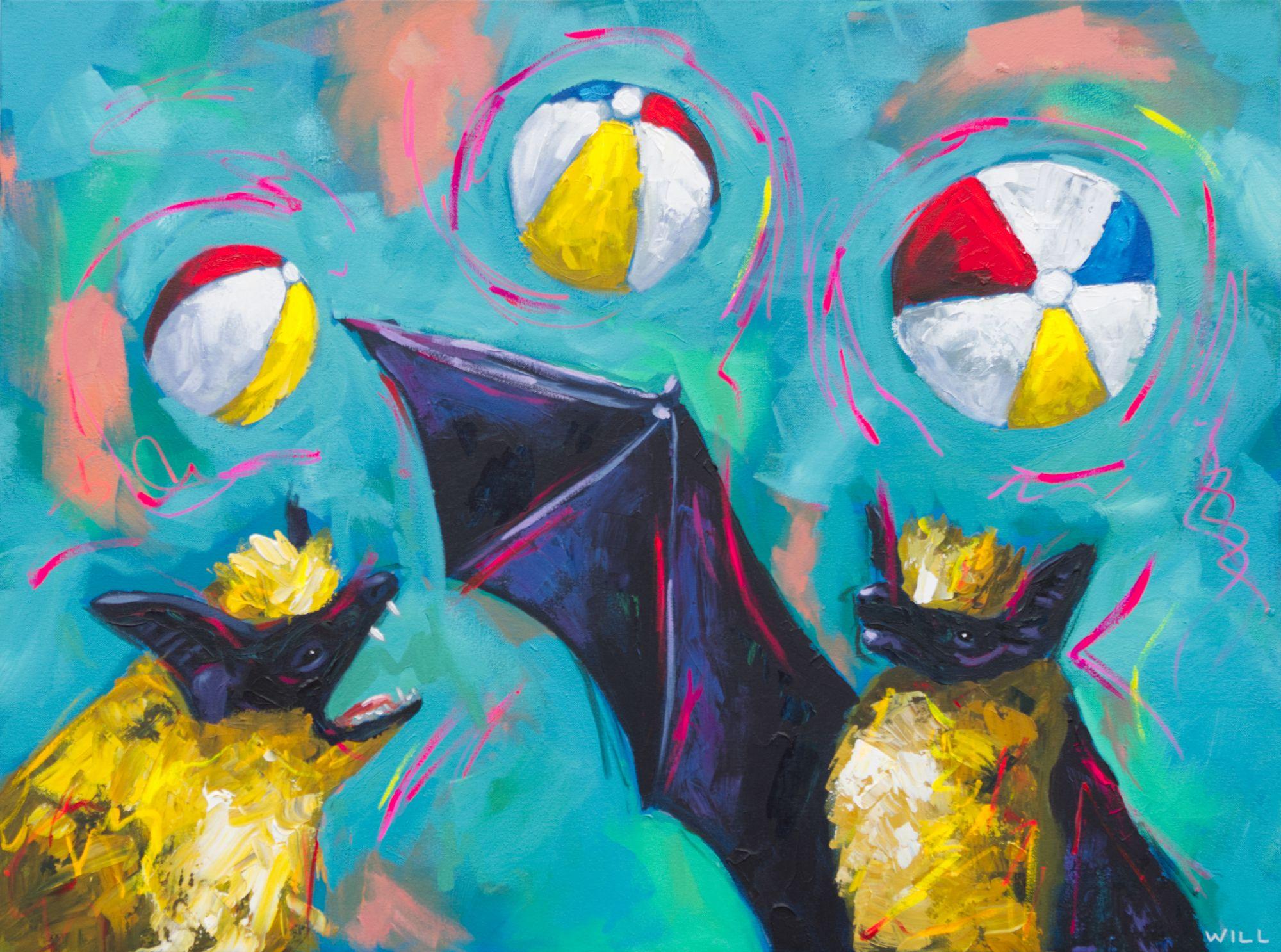 Bat Beach Party, Pittura, Acrilico su tela - Painting di Will Eskridge