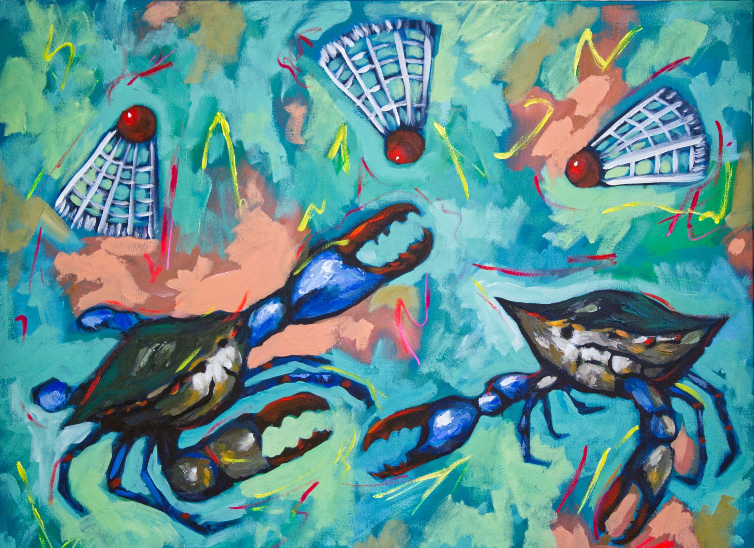 Crabminton, Gemälde, Acryl auf Leinwand – Painting von Will Eskridge