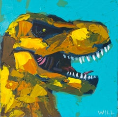Orange T-Rex, Painting, Acrylic on Wood Panel