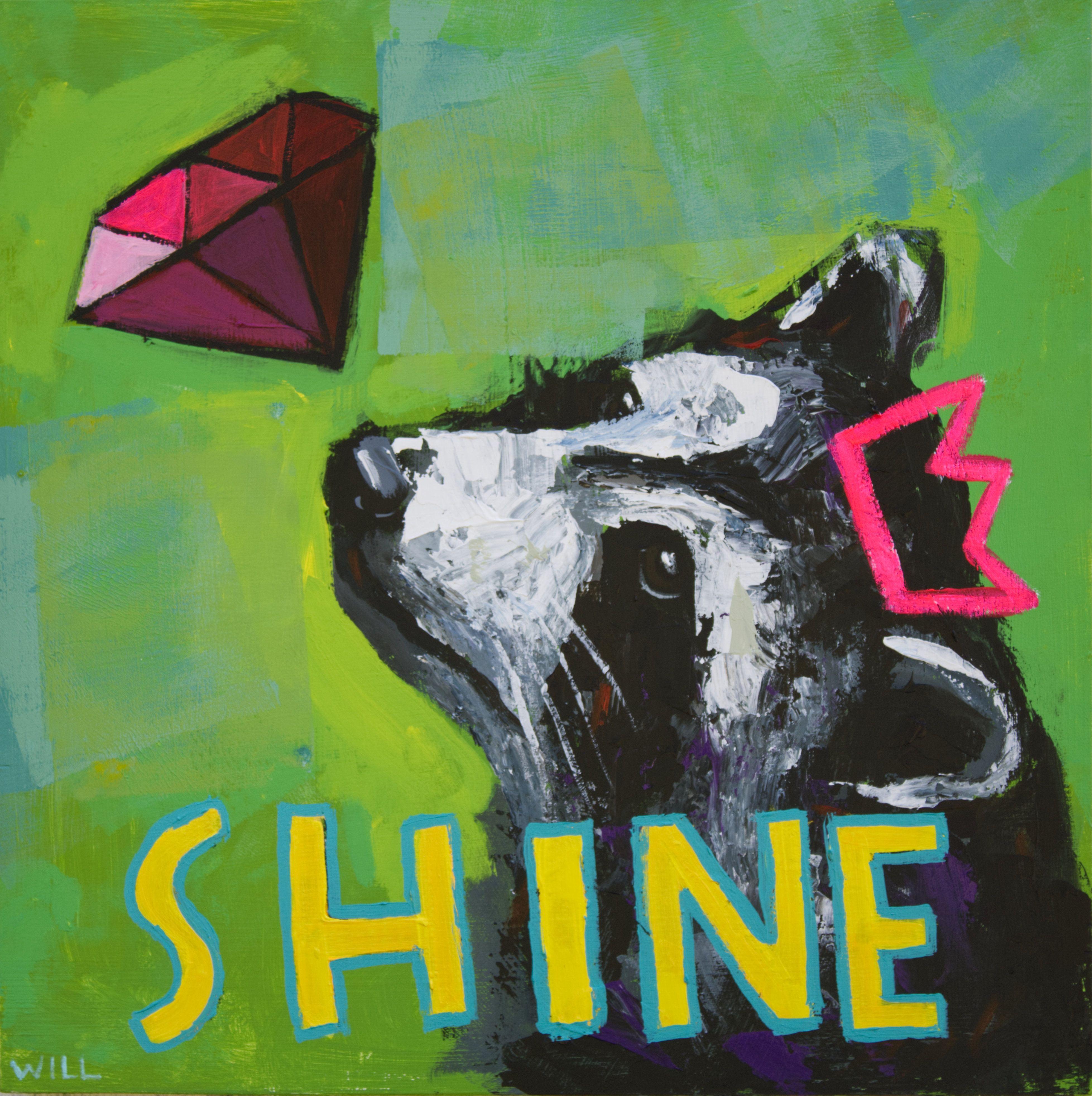 Raccoon Shine, Gemälde, Acryl auf Holzplatte – Painting von Will Eskridge