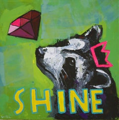 Shine Raccoon, peinture, acrylique sur panneau de bois