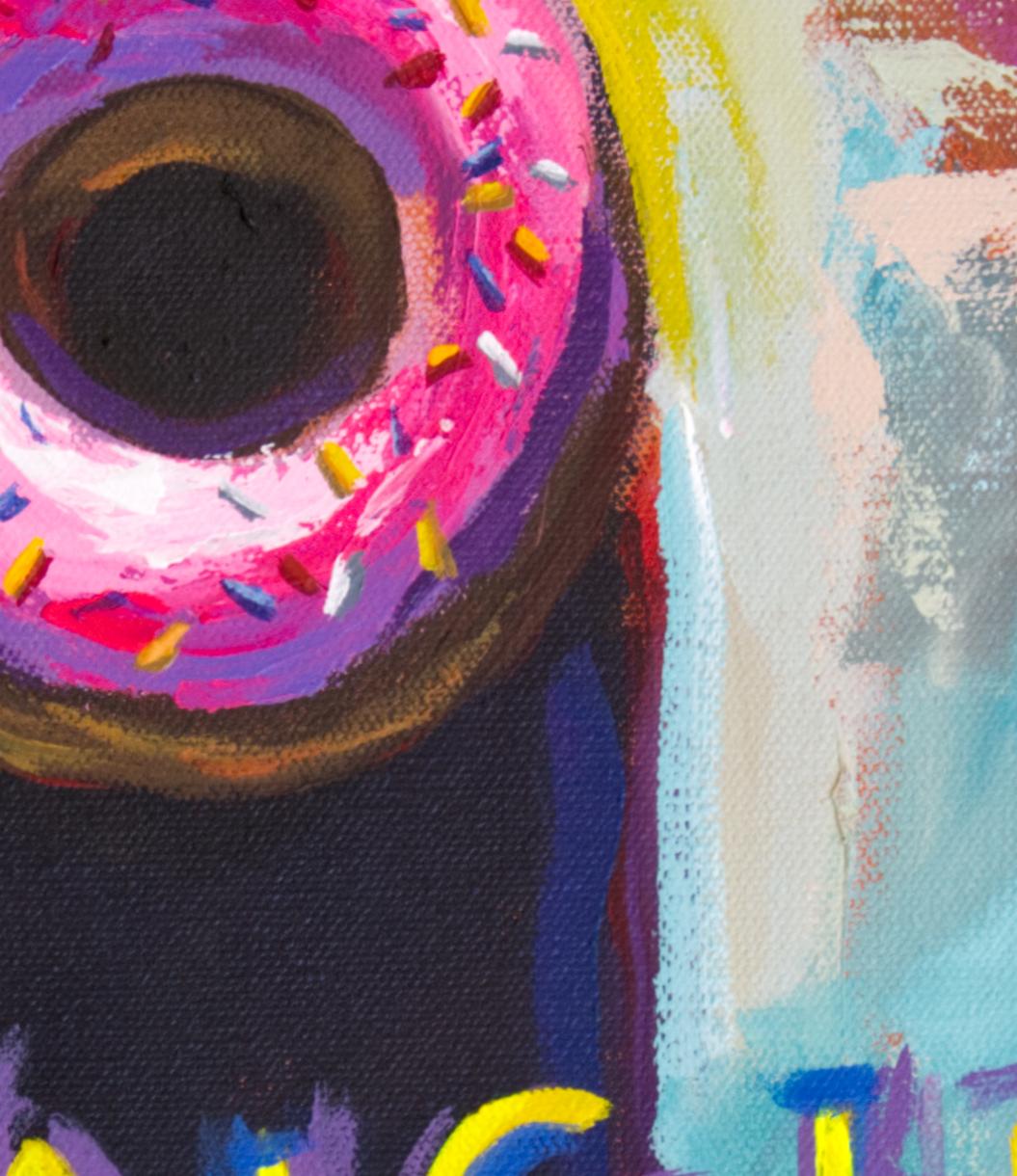 Un poco travieso. Un poco de bien y un poco de mal. Como la mayoría de la gente. Todos vamos directos al infierno :: Pintura :: Surrealismo :: Esta pieza viene con un certificado oficial de autenticidad firmado por el artista :: Lista para colgar: