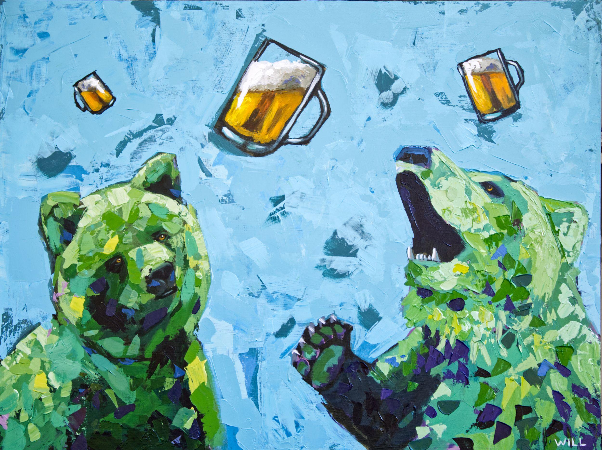Diese Bären sind auf mir, Gemälde, Acryl auf Holzplatte – Painting von Will Eskridge