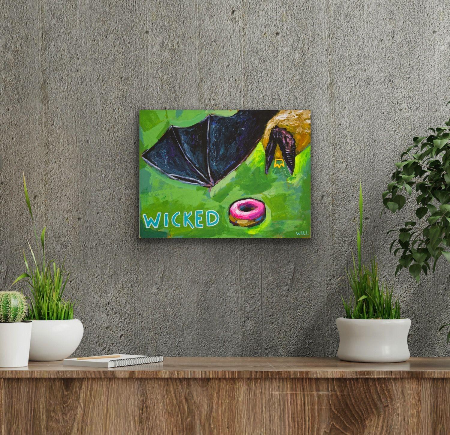 Wicked is as Wicked Does :: Painting :: Street Art :: This piece comes with an official certificate of authenticity signed by the artist :: Ready to Hang: Yes :: Signed: Yes :: Signature Location: front and back :: Wood Panel :: Landscape ::