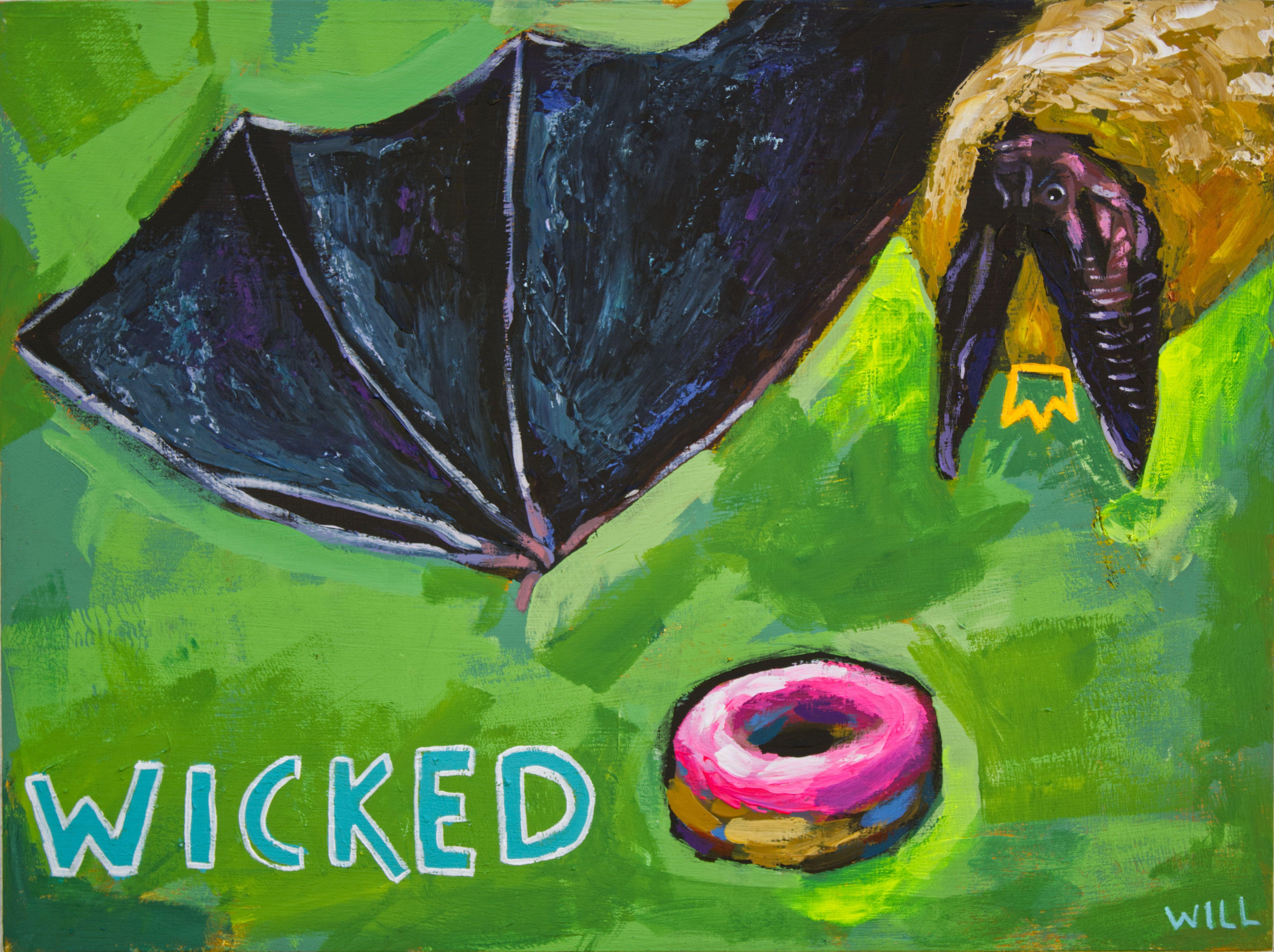 Wicked Bat, Painting, Acrylic on Wood Panel