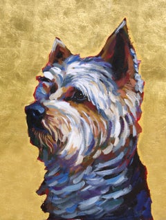 Yorkie in Gold, Painting, Acrylic on Canvas