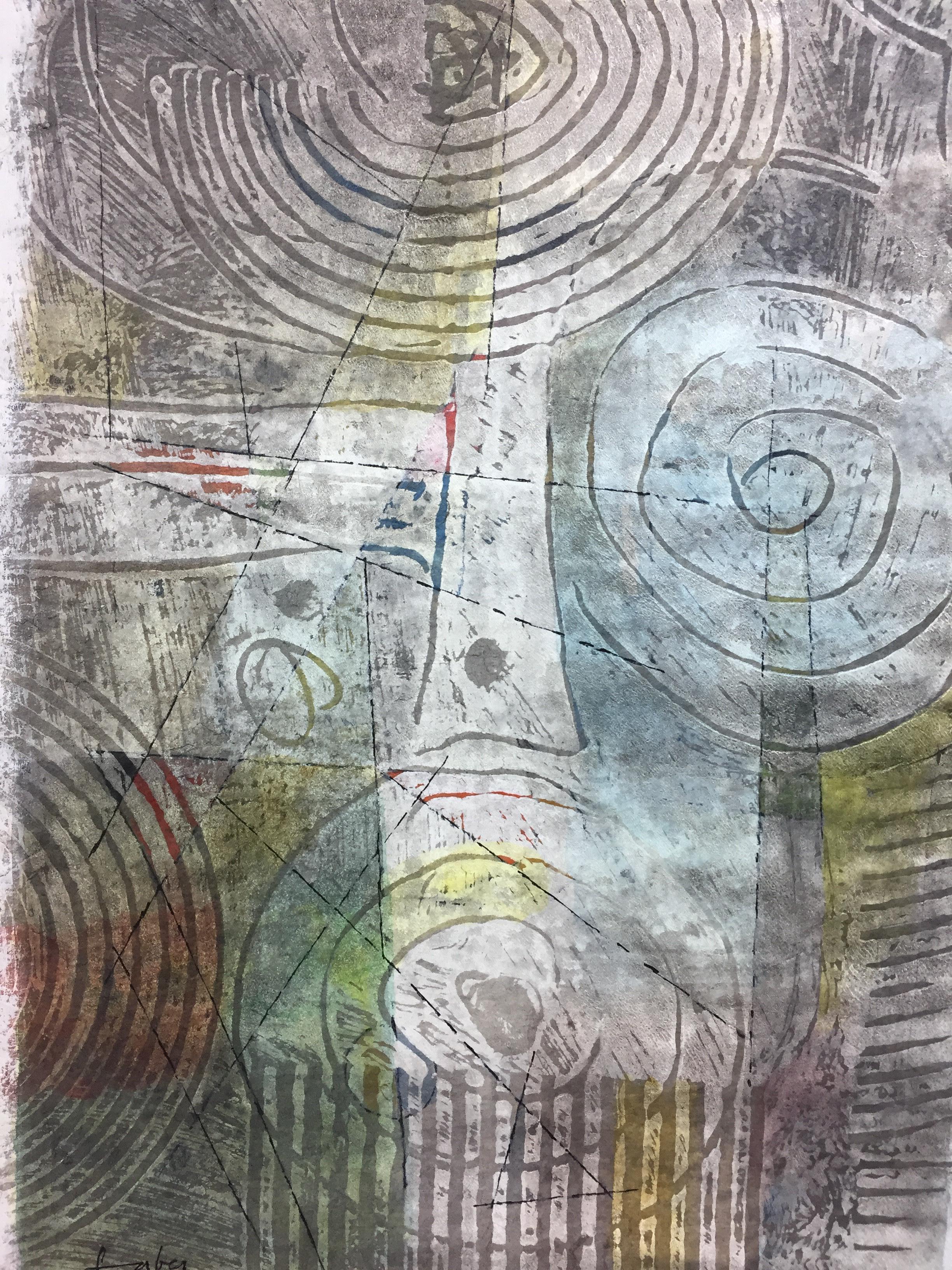Barcelona peinture abstraite originale en papier acrylique - Noir Abstract Painting par Will Faber