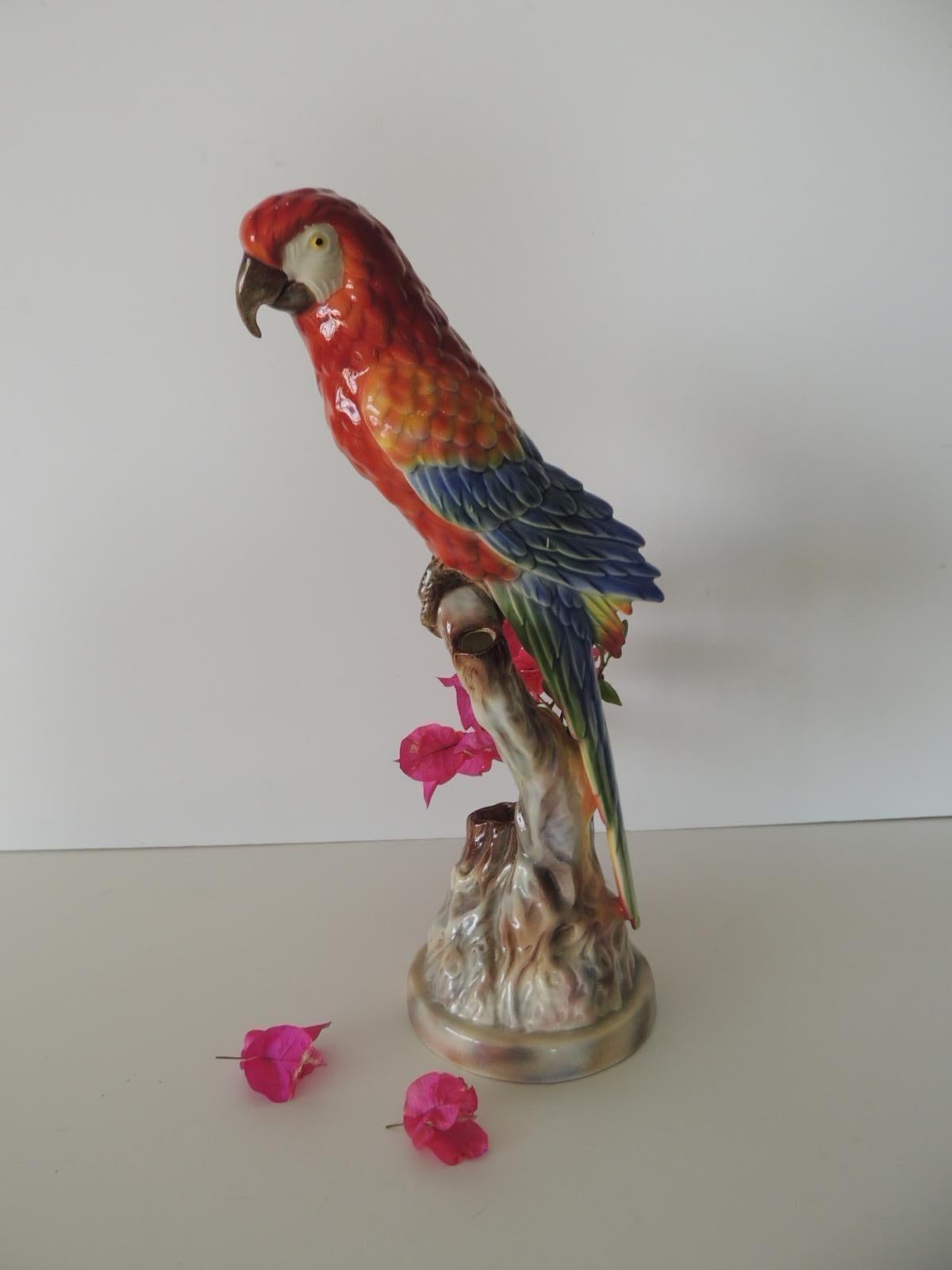 North American Will George California Porcelain Art Pottery Macaw Parrot Figurine Vase, 1940's