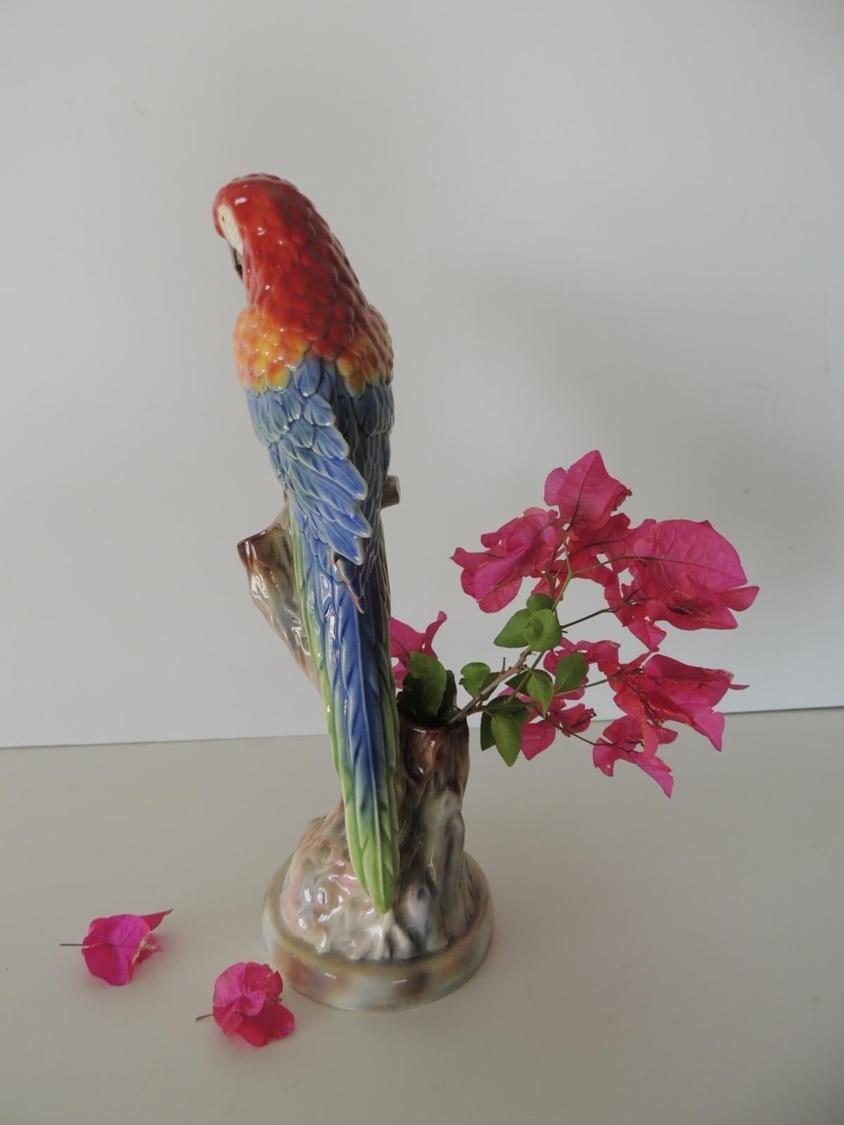 Hand-Crafted Will George California Porcelain Art Pottery Macaw Parrot Figurine Vase, 1940's