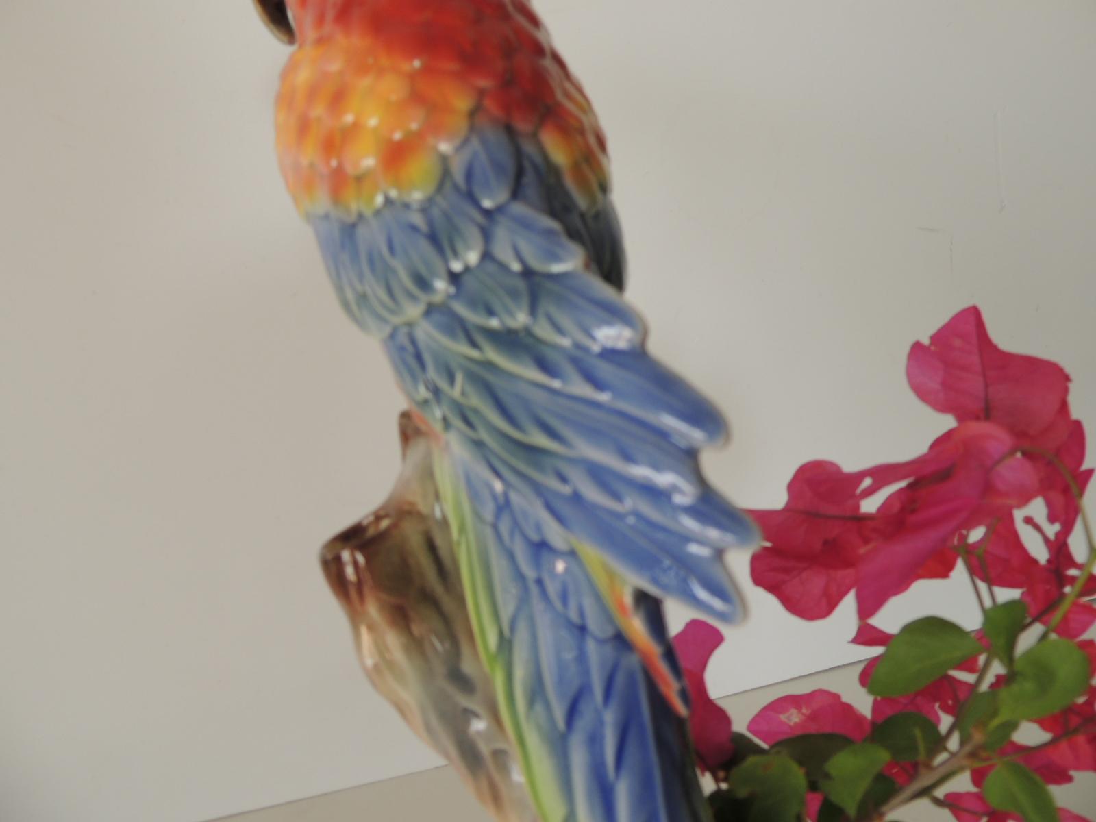 Will George California Porcelain Art Pottery Macaw Parrot Figurine Vase, 1940's In Good Condition In Oakland Park, FL