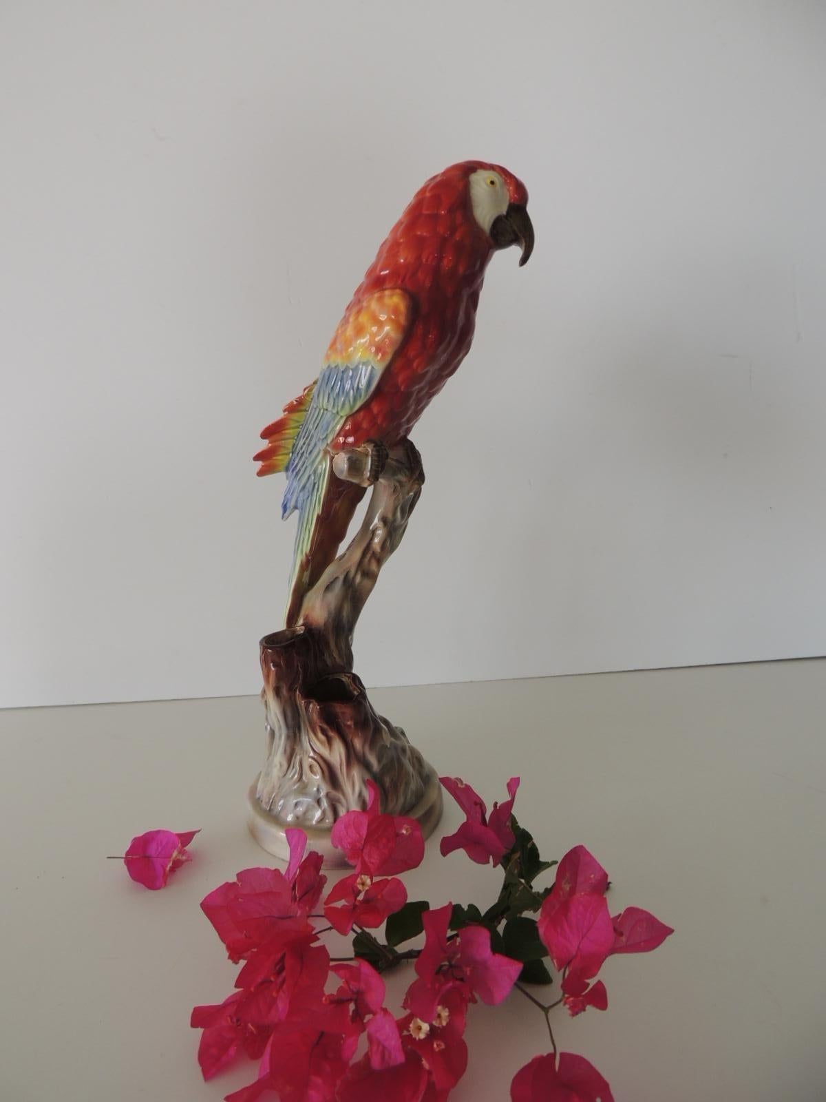 Will George California Porcelain Art Pottery Macaw Parrot Figurine Vase, 1940's 1