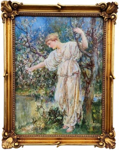 Springtime, Allegorical Painting. Allegory, Woman with Spring Flower Blossoms